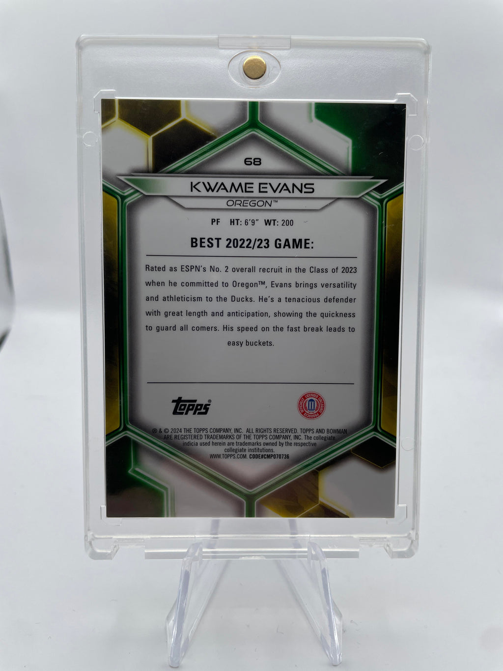 2023-24 Bowman University Best Kwame KJ Evans Green Diamond Refractor /99
