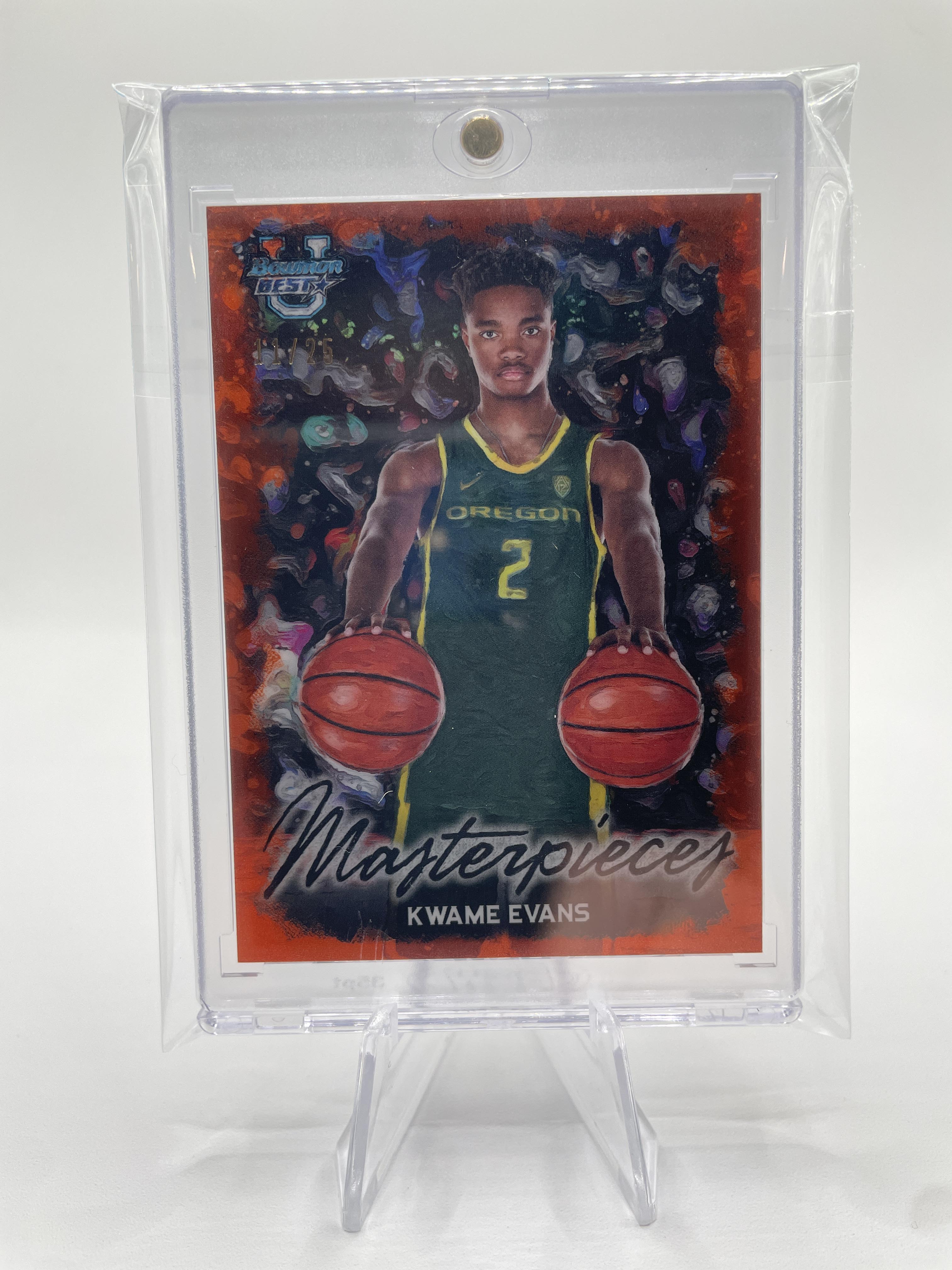 2023-24 Bowman University Best Kwame KJ Evans Masterpieces Orange Refractor /25