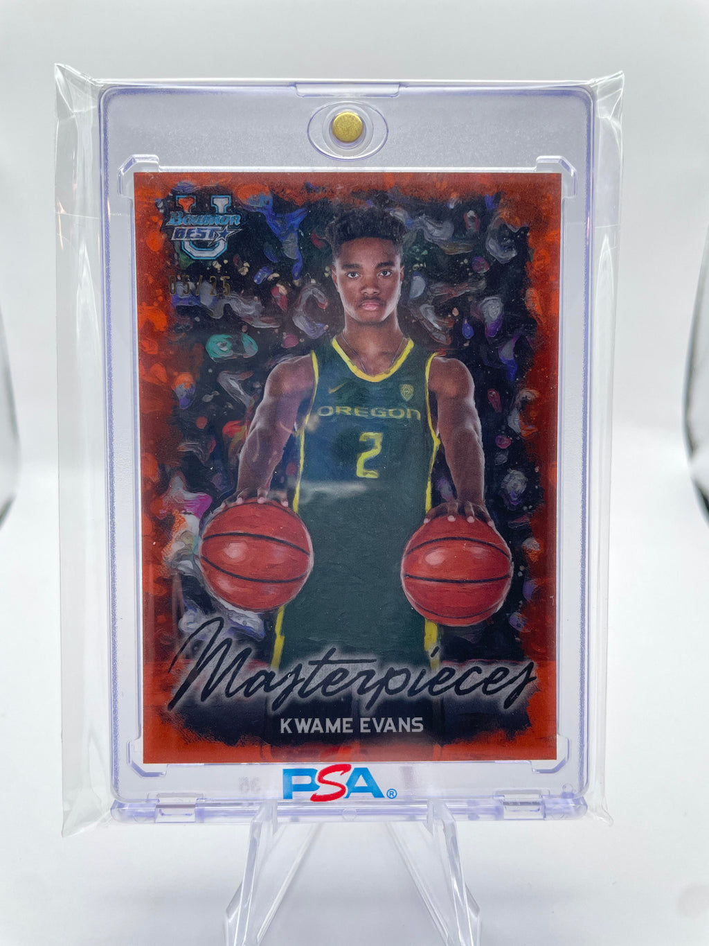 2023-24 Bowman University Best Kwame KJ Evans Masterpieces Orange Refractor /25