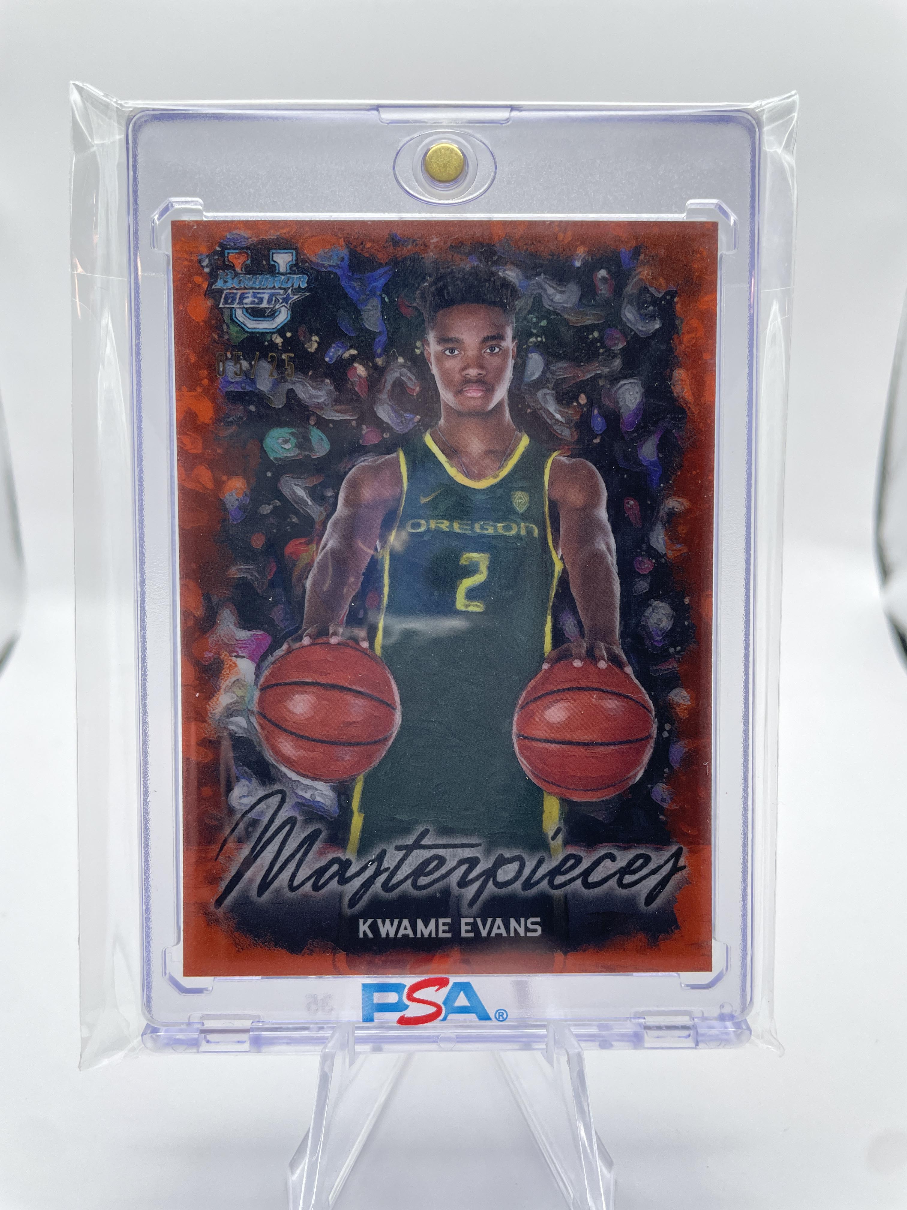 2023-24 Bowman University Best Kwame KJ Evans Masterpieces Orange Refractor /25