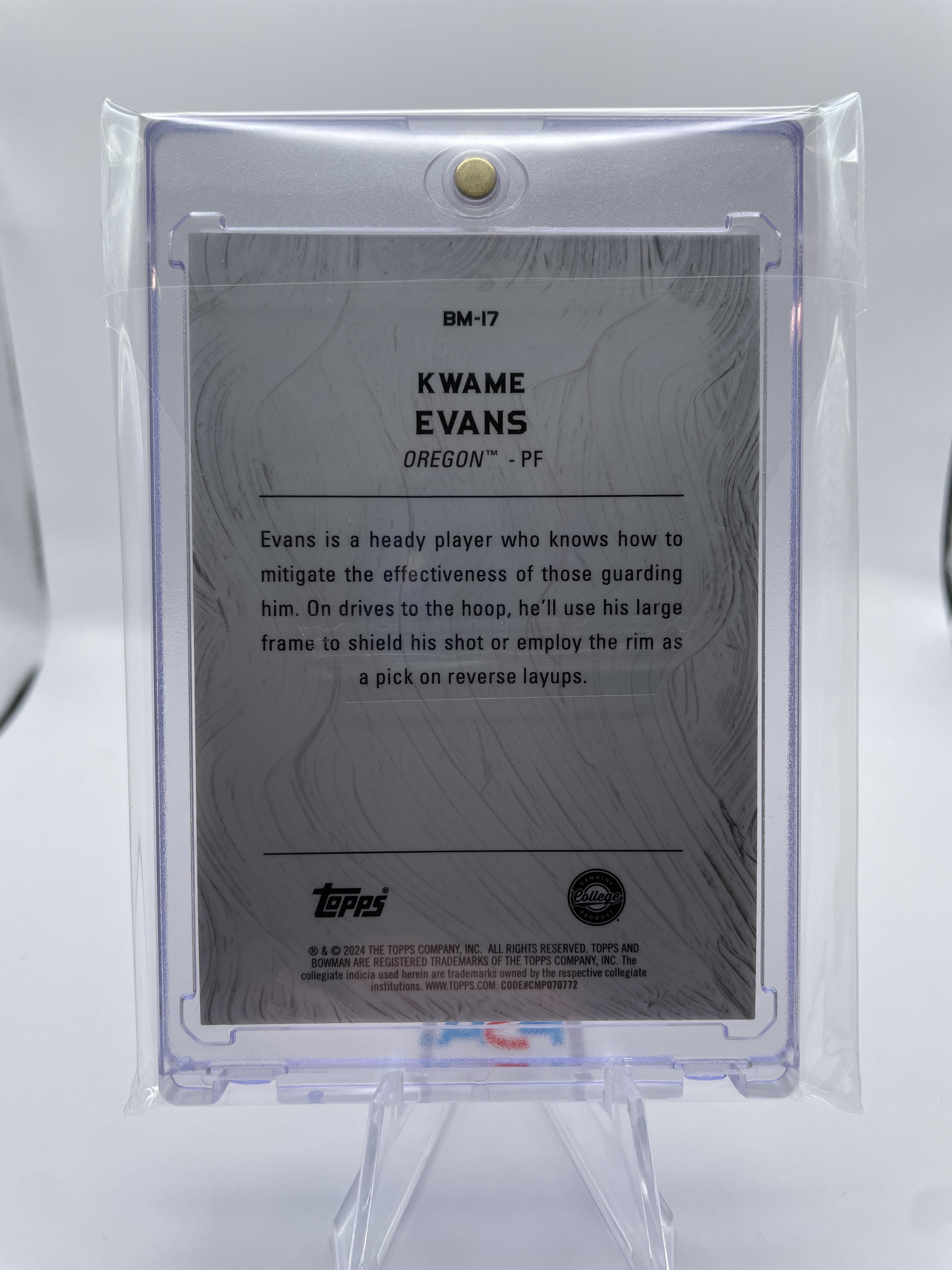 2023-24 Bowman University Best Kwame KJ Evans Masterpieces Orange Refractor /25