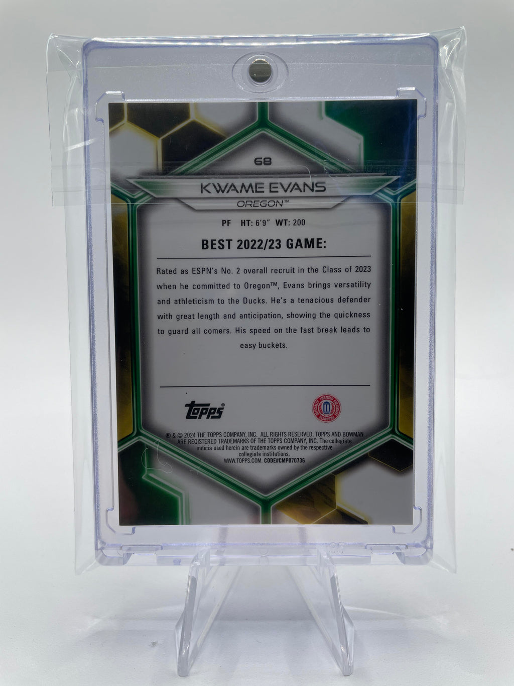 2023-24 Bowman University Best Kwame KJ Evans Pink Lava Refractor /100