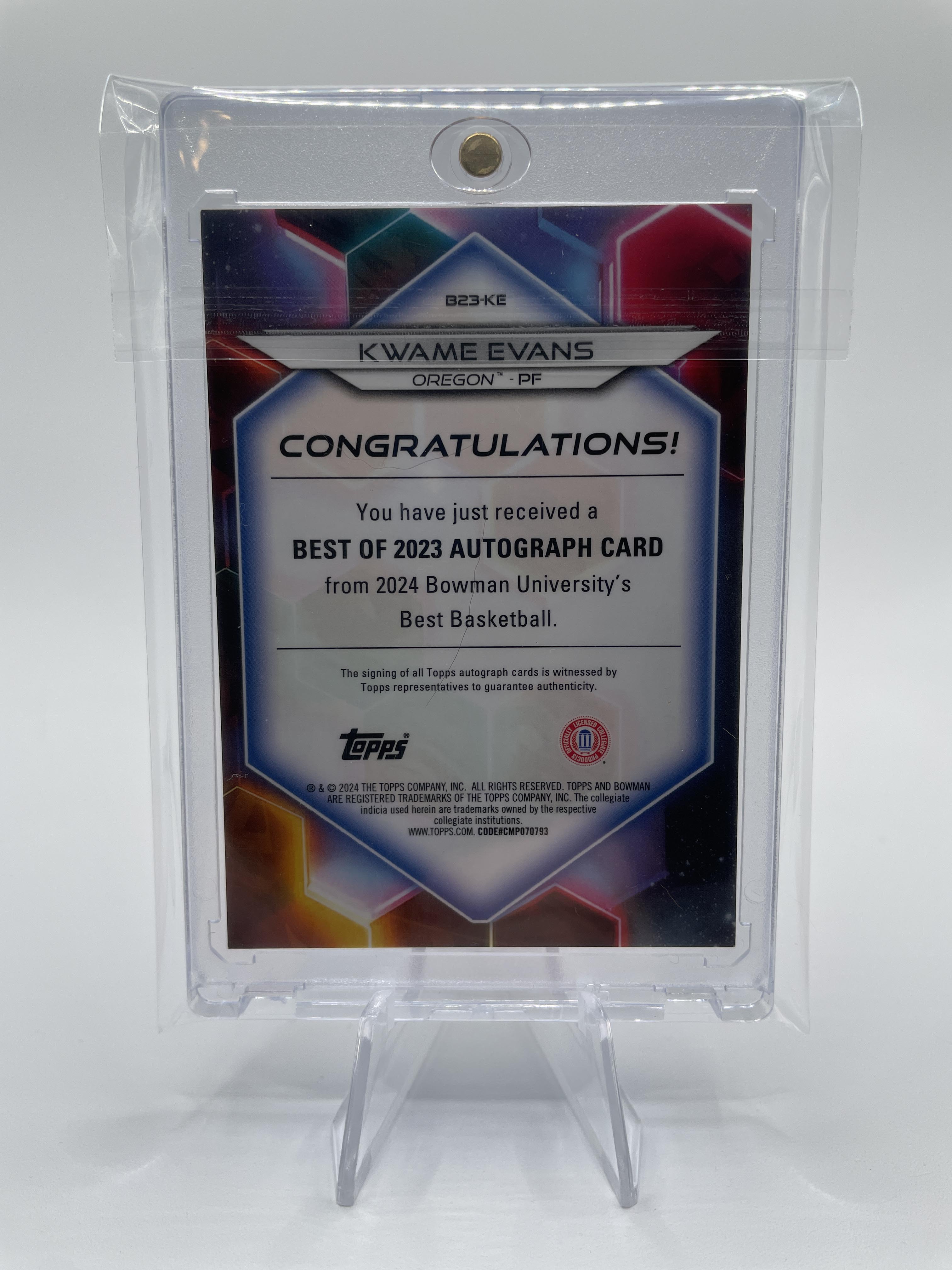 2023-24 Bowman University Best Kwame KJ Evans Prospect Refractor Auto /125