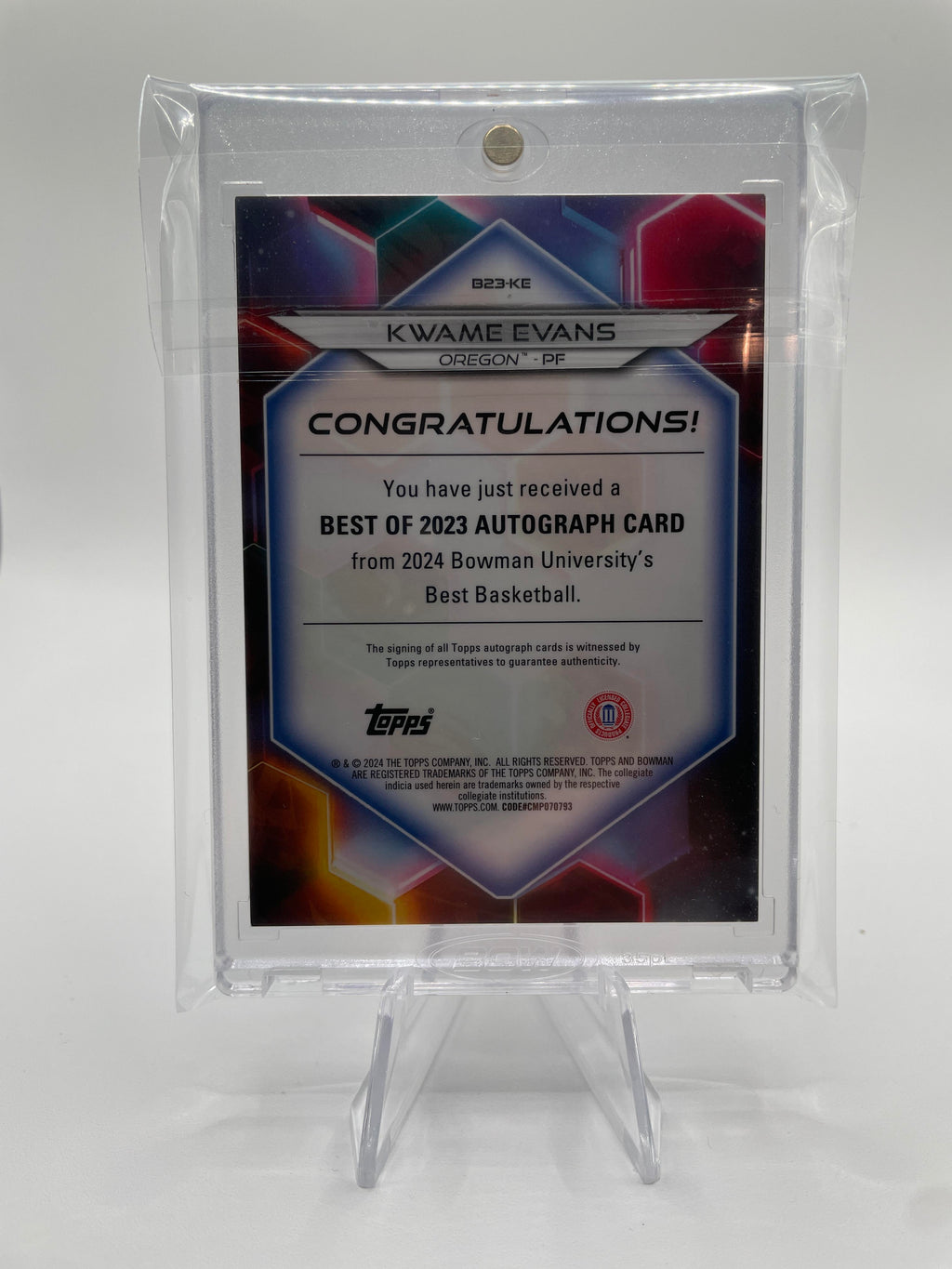 2023-24 Bowman University Best Kwame KJ Evans Prospect Refractor Auto /125
