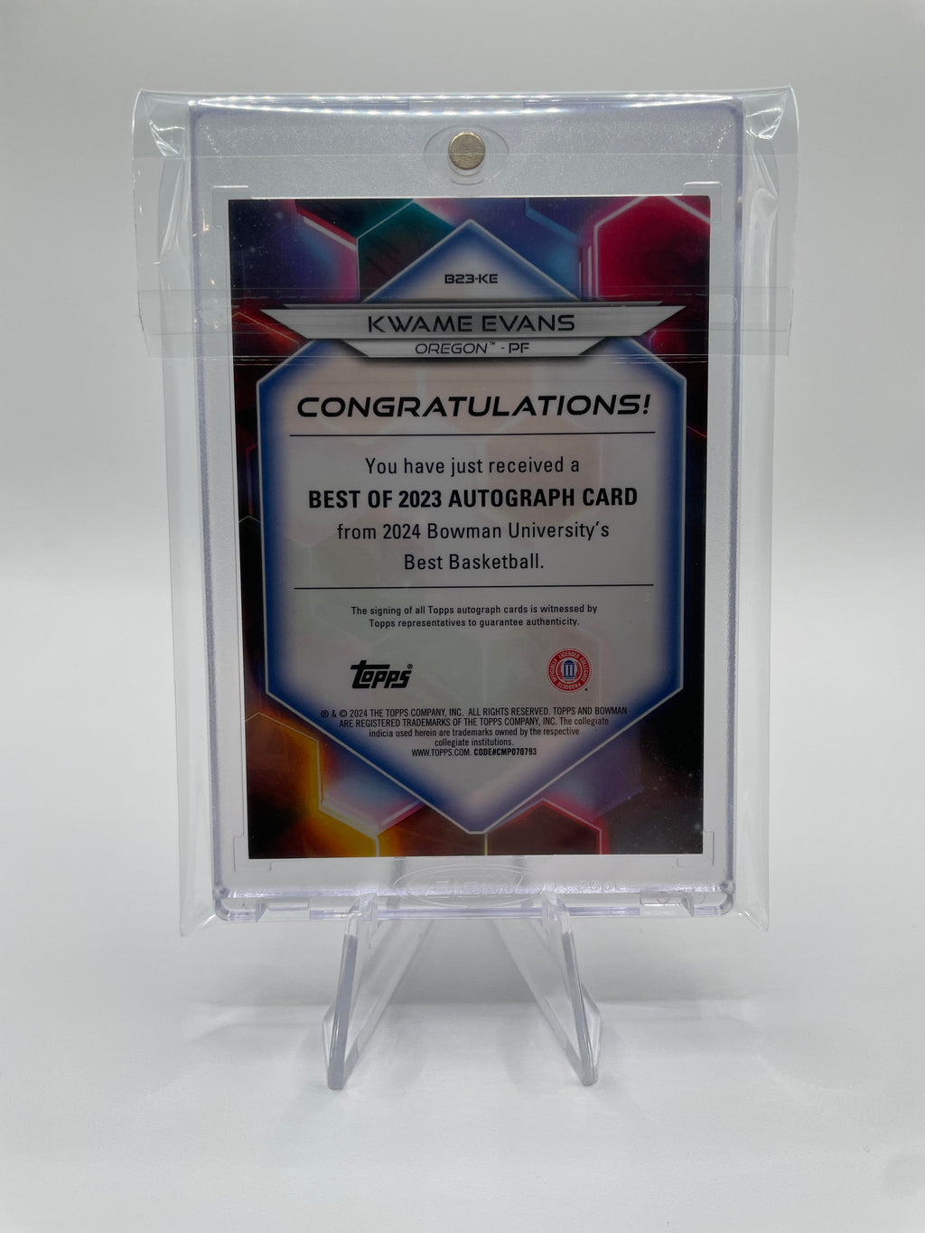 2023-24 Bowman University Best Kwame KJ Evans Prospect Refractor Auto /125