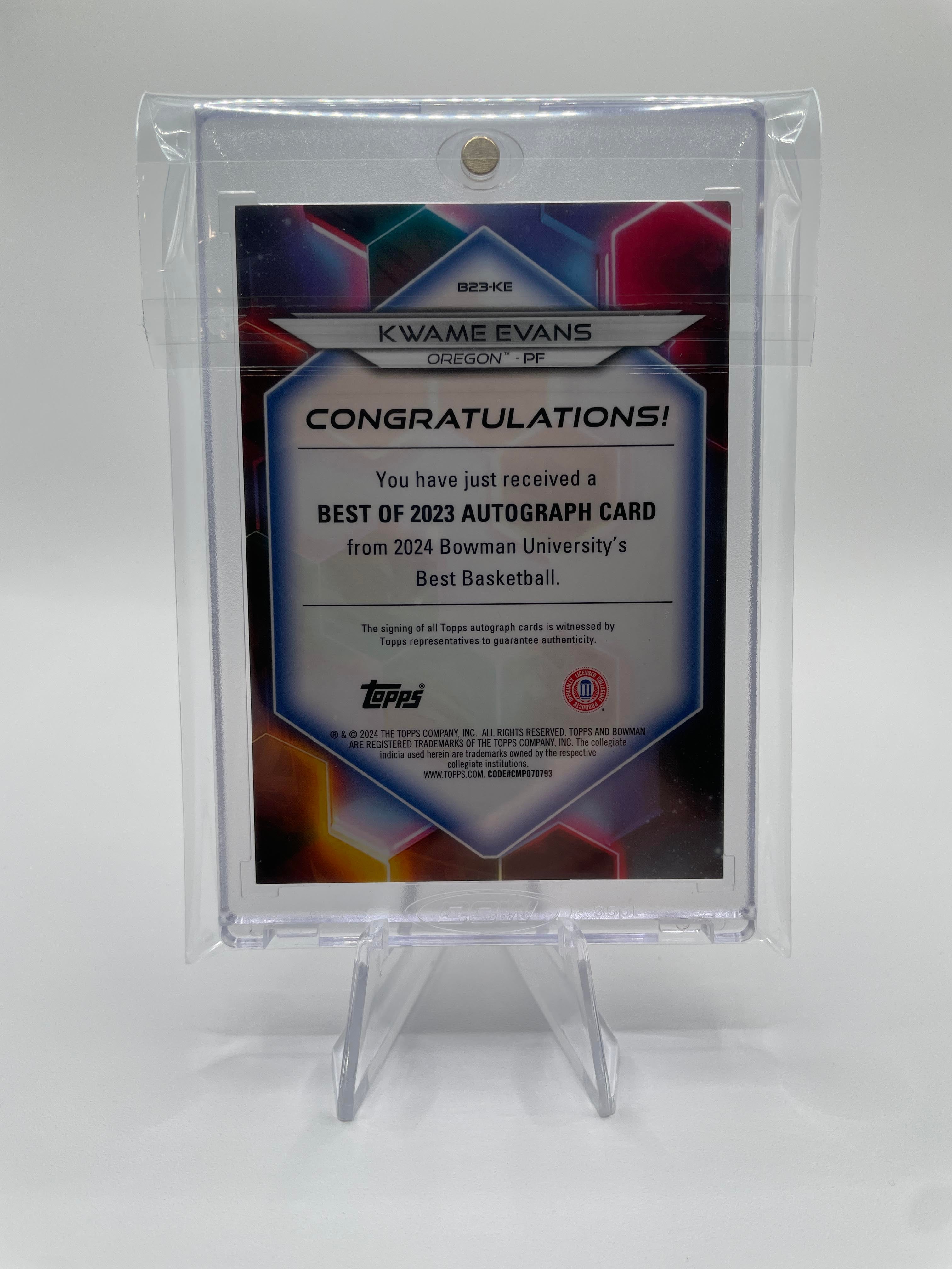 2023-24 Bowman University Best Kwame KJ Evans Prospect Refractor Auto /125