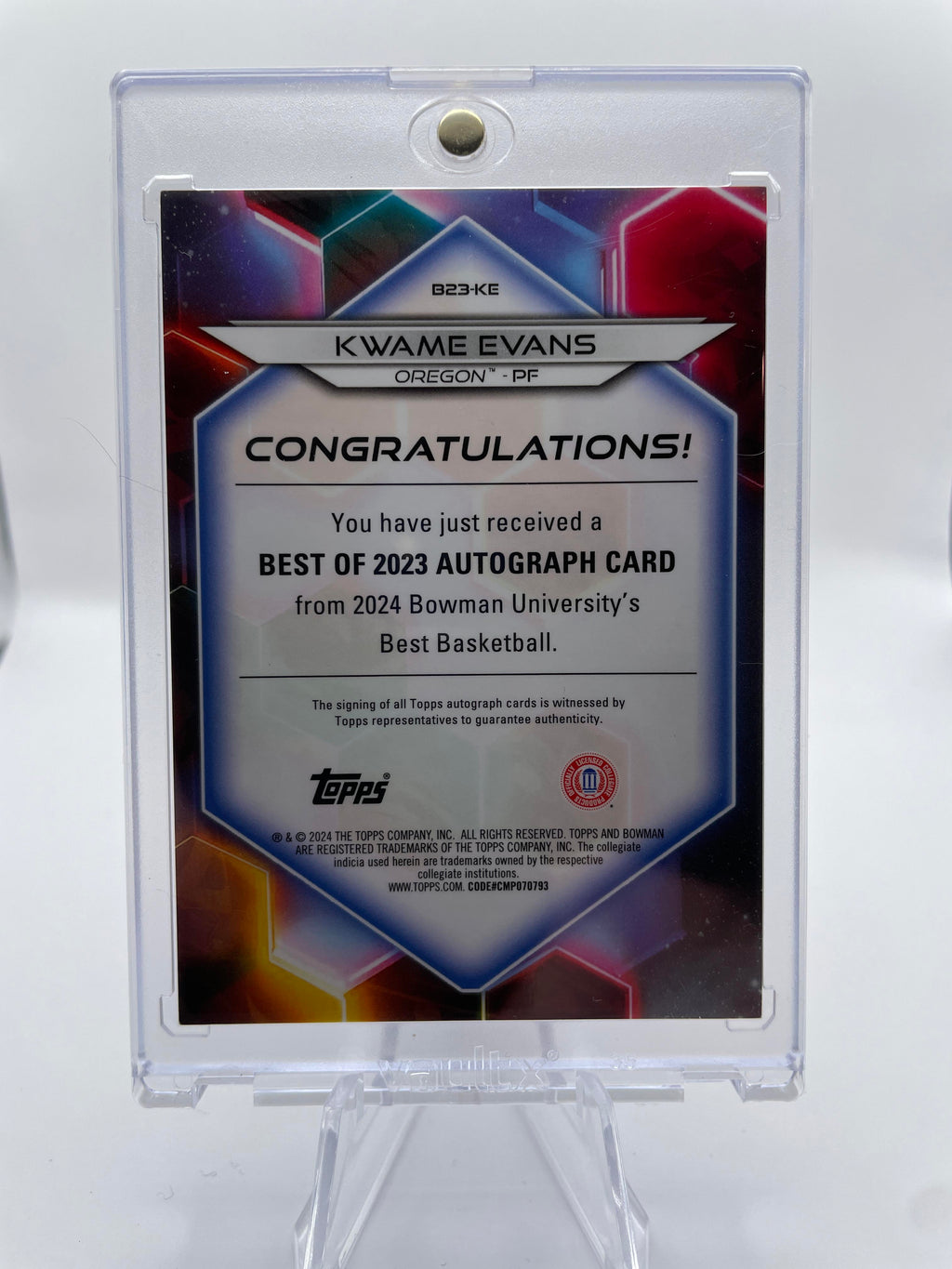 2023-24 Bowman University Best Kwame KJ Evans Prospect Refractor Auto /125