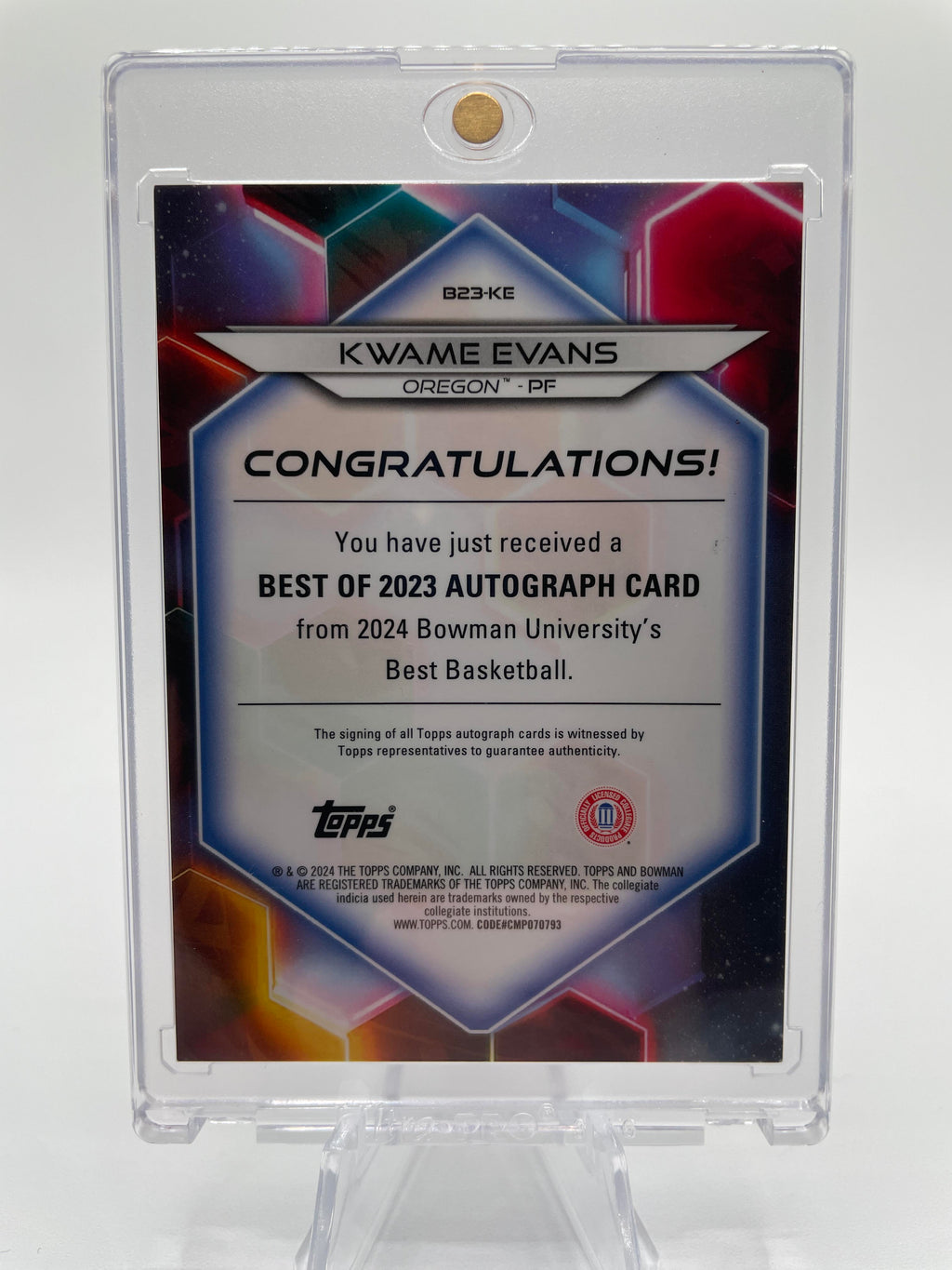 2023-24 Bowman University Best Kwame KJ Evans Prospect Refractor Auto /125