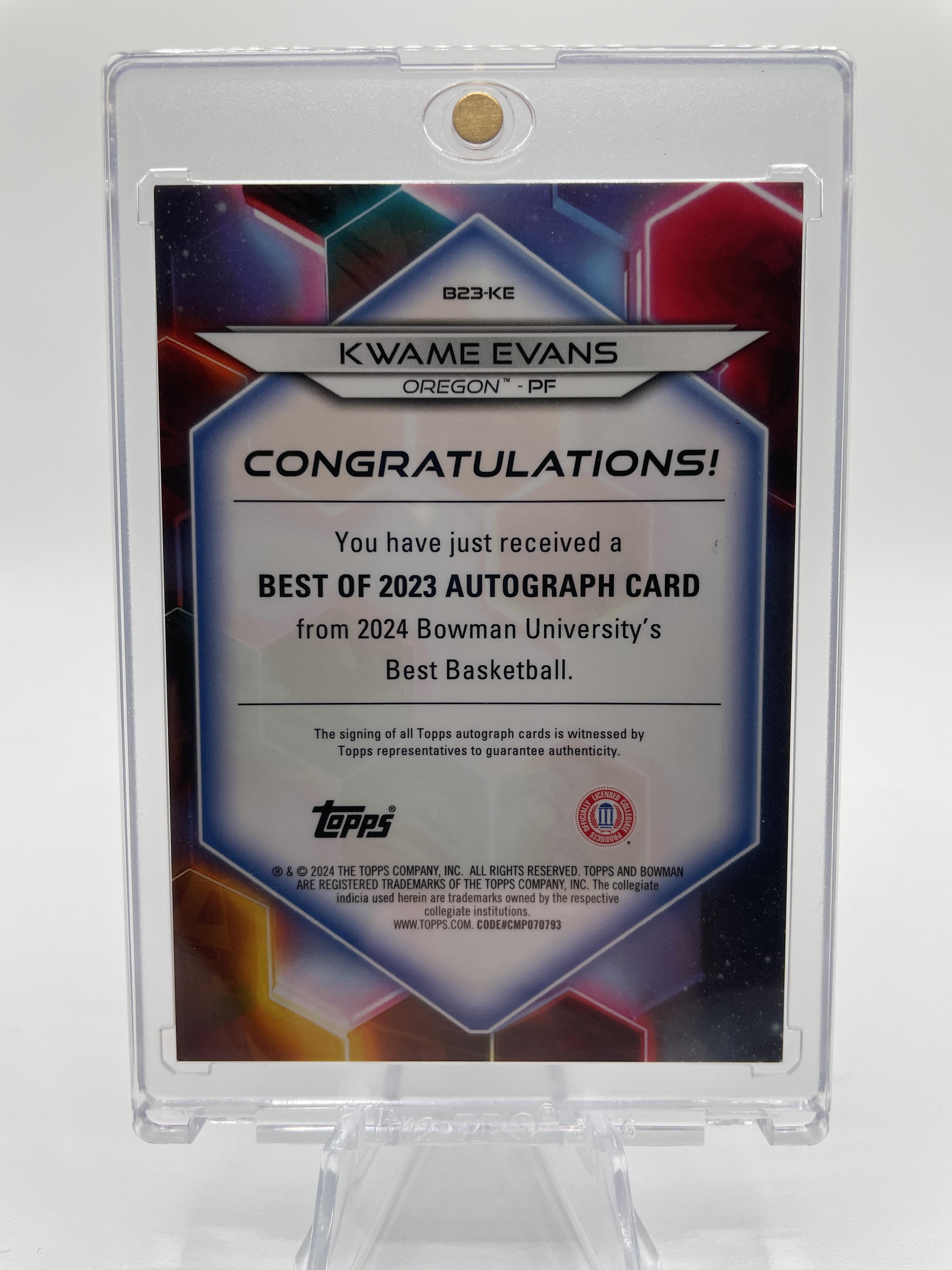 2023-24 Bowman University Best Kwame KJ Evans Prospect Refractor Auto /125