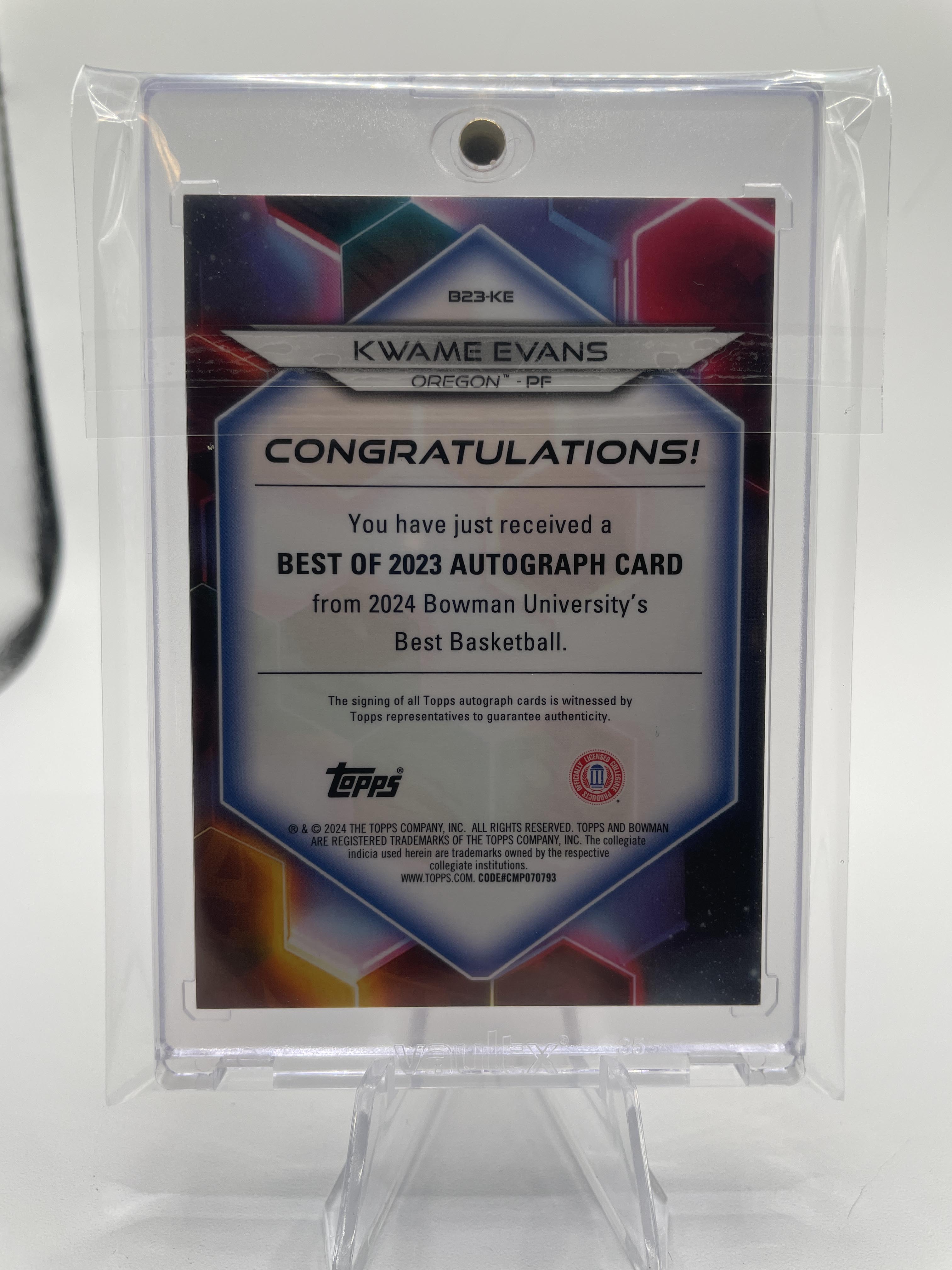 2023-24 Bowman University Best Kwame KJ Evans Prospect Refractor Auto /125
