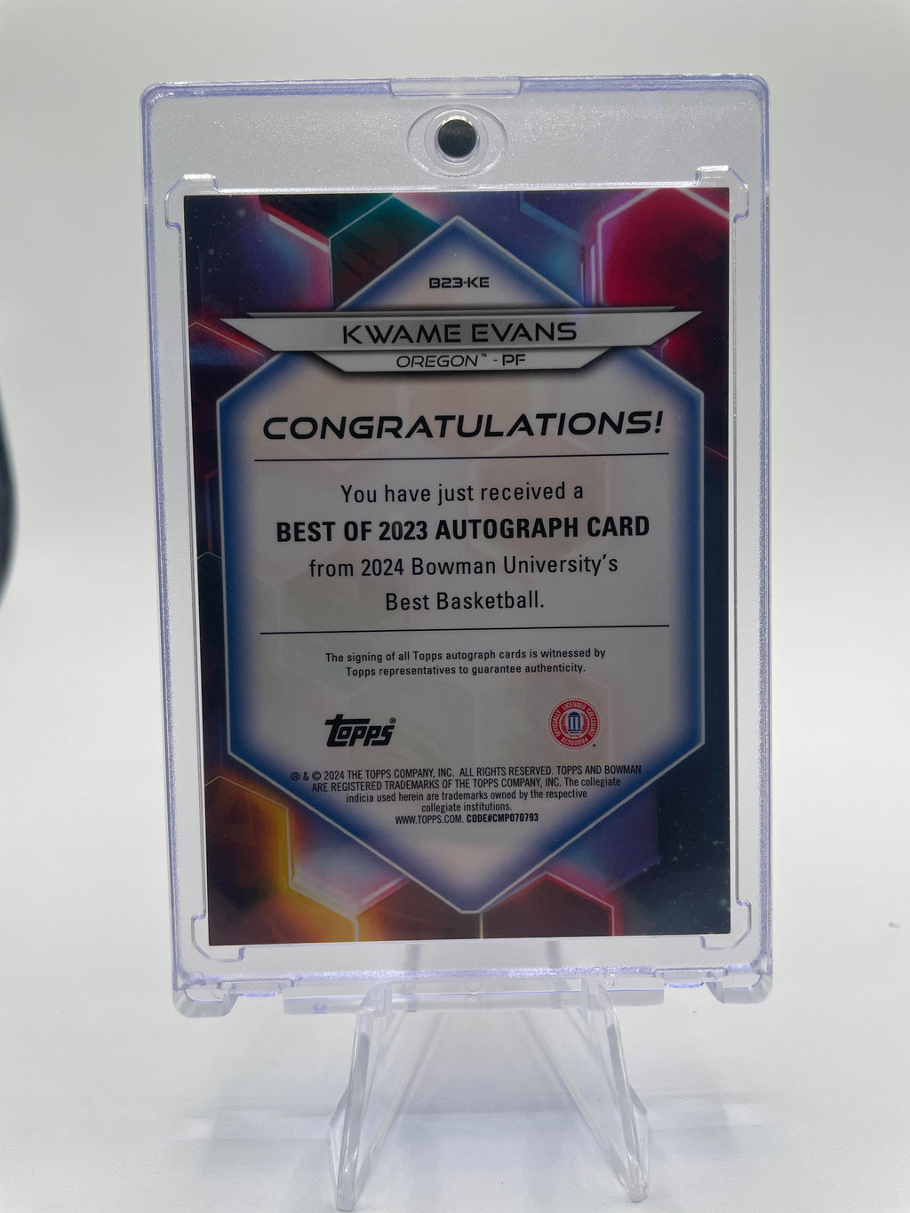 2023-24 Bowman University Best Kwame KJ Evans Prospect Refractor Auto /125