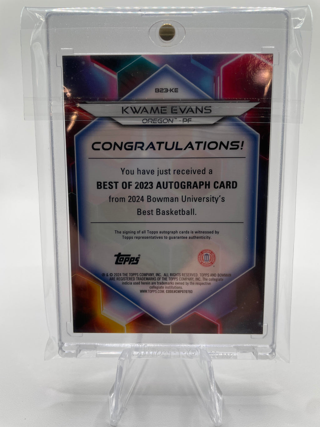2023-24 Bowman University Best Kwame KJ Evans Teal Refractor Auto /15