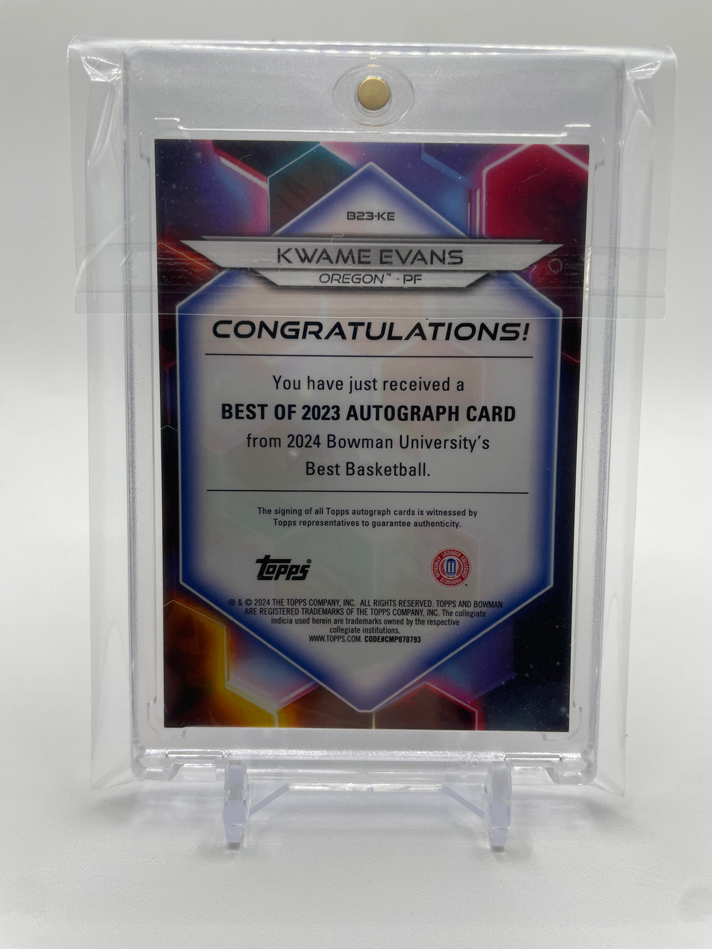 2023-24 Bowman University Best Kwame KJ Evans White Refractor Auto 1/5