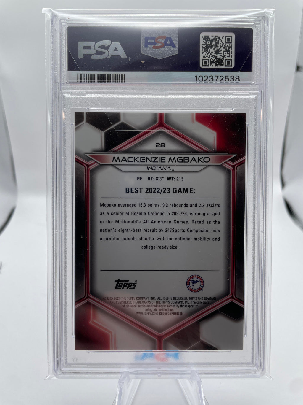 2023-24 Bowman University Best Mackenzie MgBako White Refractor /5 PSA 9 Mint