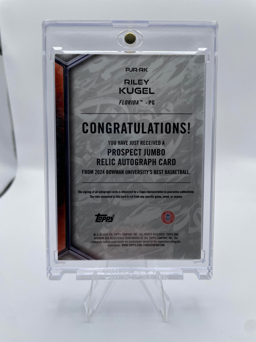 2023-24 Bowman University Best Riley Kugel Jumbo Relic Patch Auto 1/49