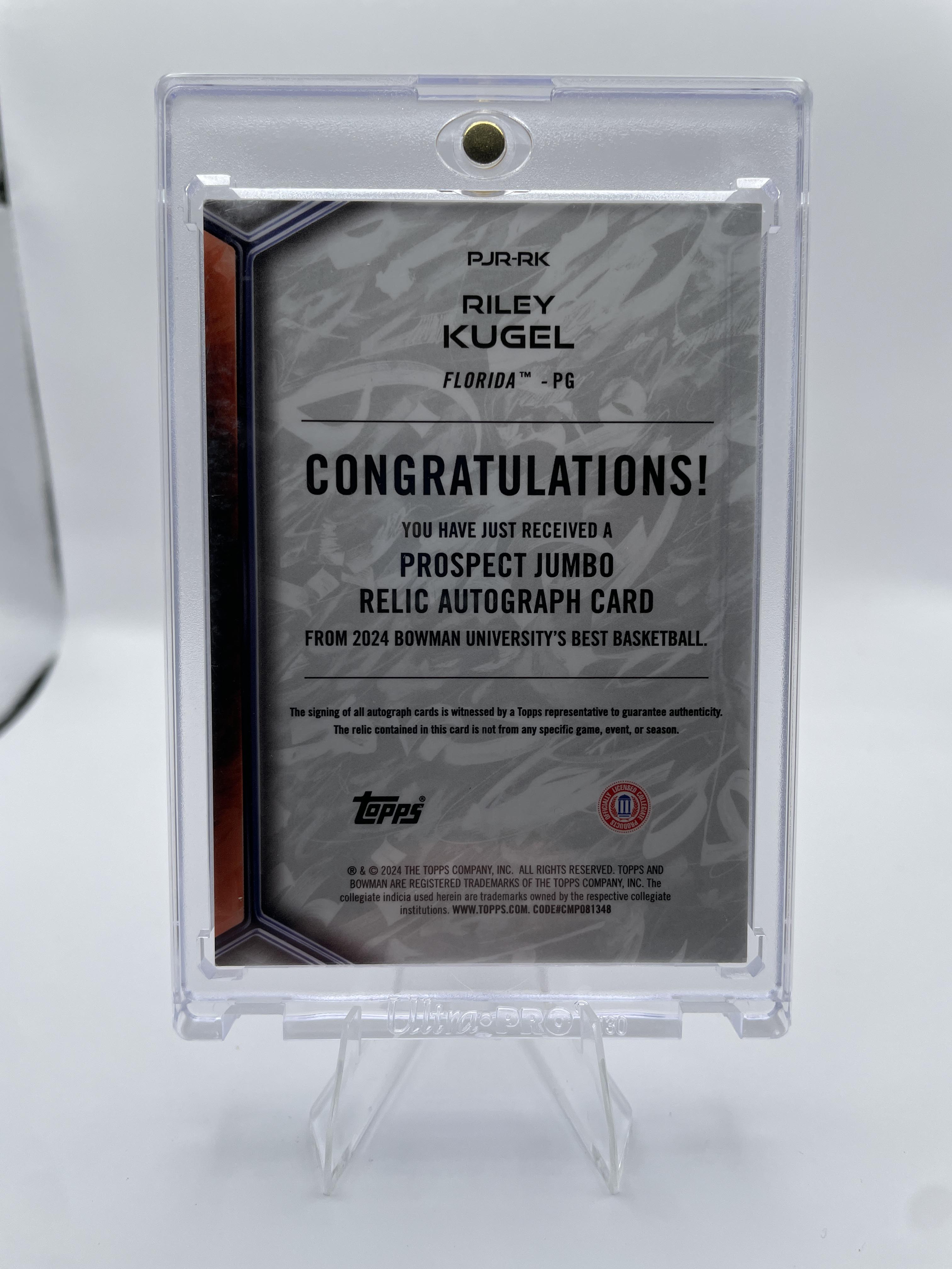 2023-24 Bowman University Best Riley Kugel Jumbo Relic Patch Auto 1/49