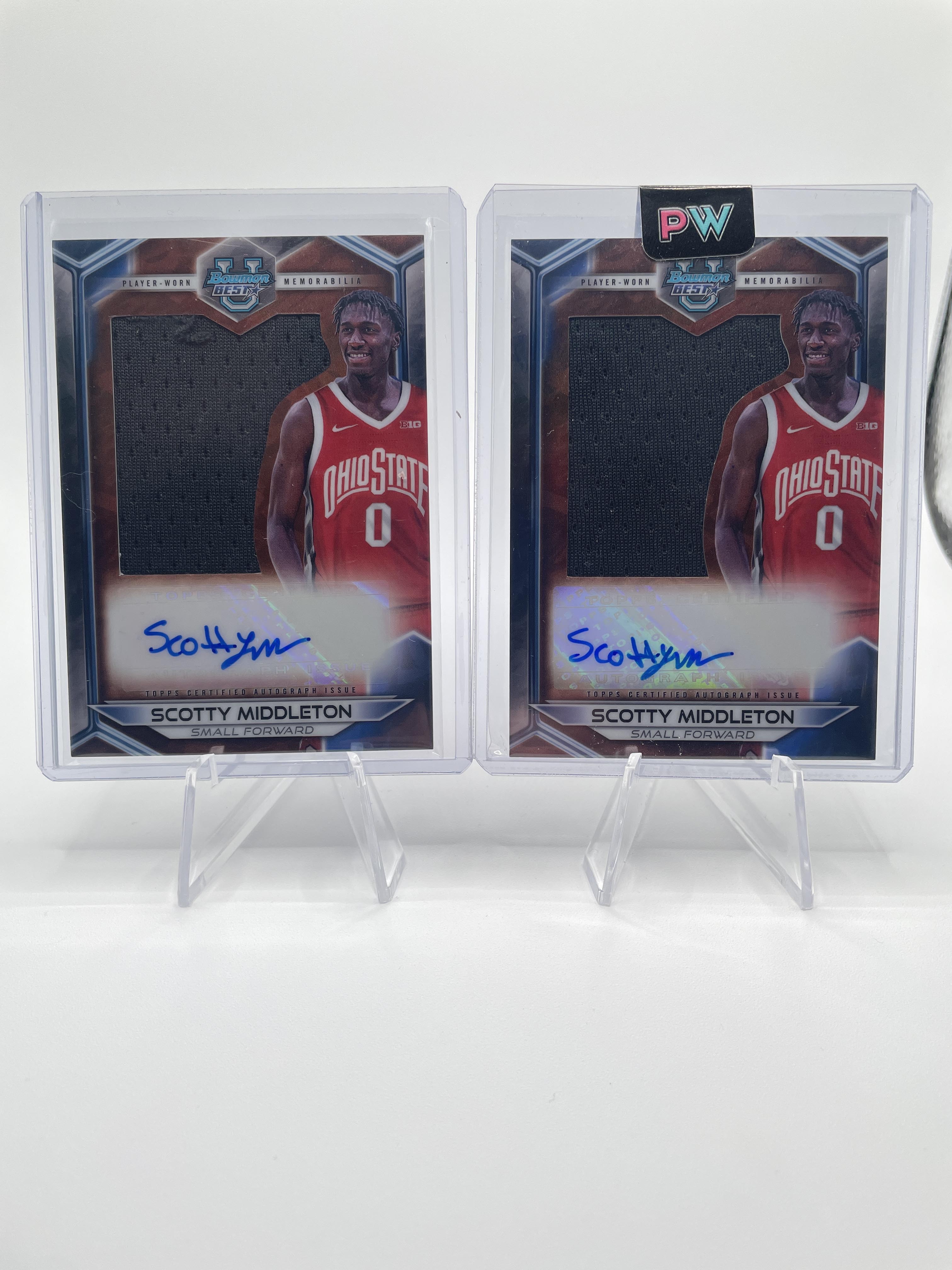 2023-24 Bowman University Best Scotty Middleton Jumbo Relic Auto Set (x2)