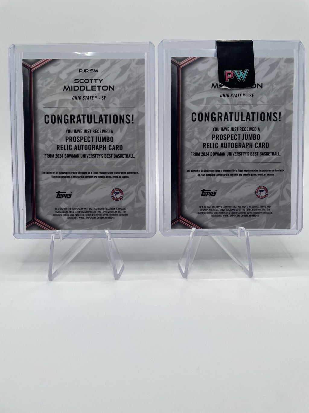 2023-24 Bowman University Best Scotty Middleton Jumbo Relic Auto Set (x2)