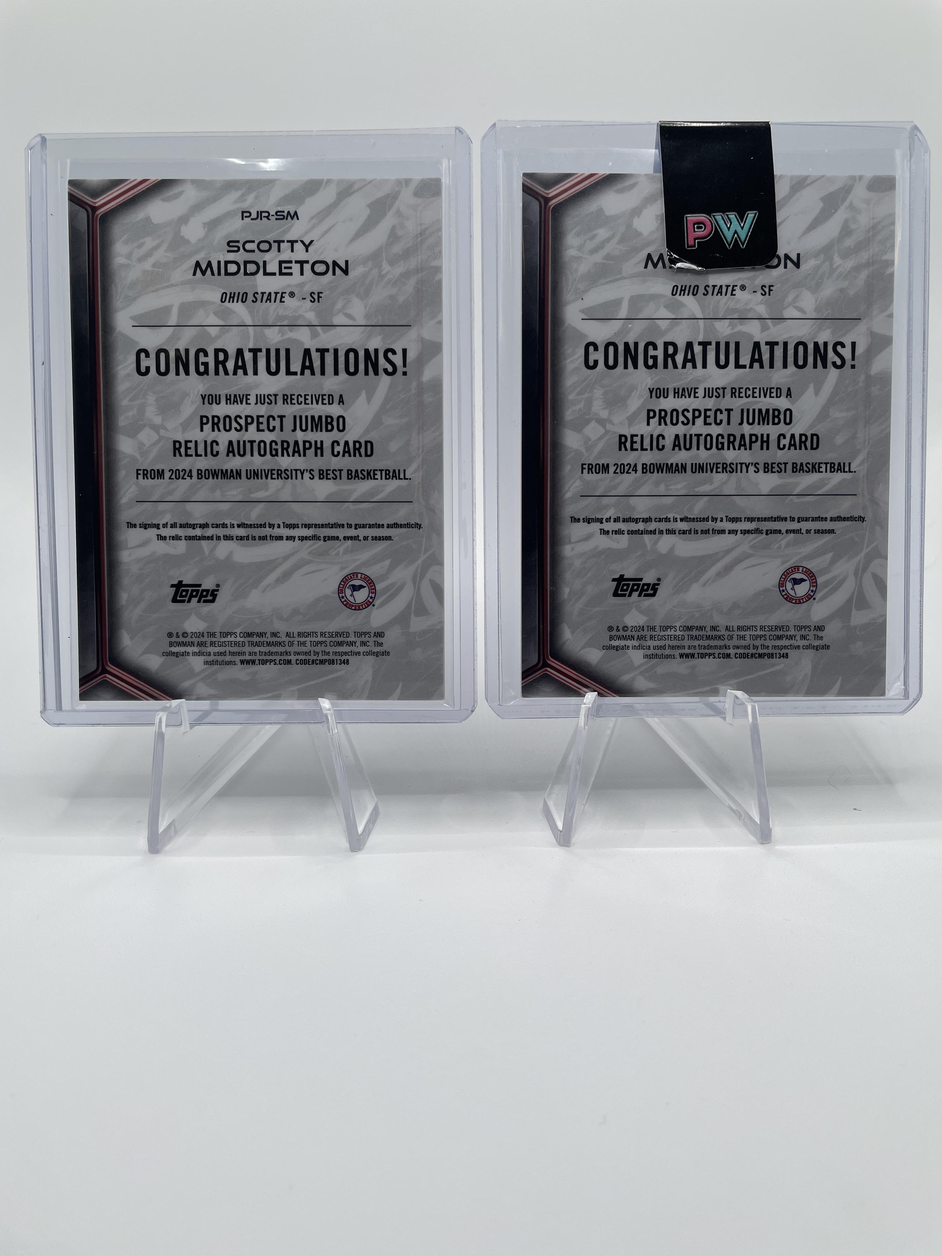2023-24 Bowman University Best Scotty Middleton Jumbo Relic Auto Set (x2)