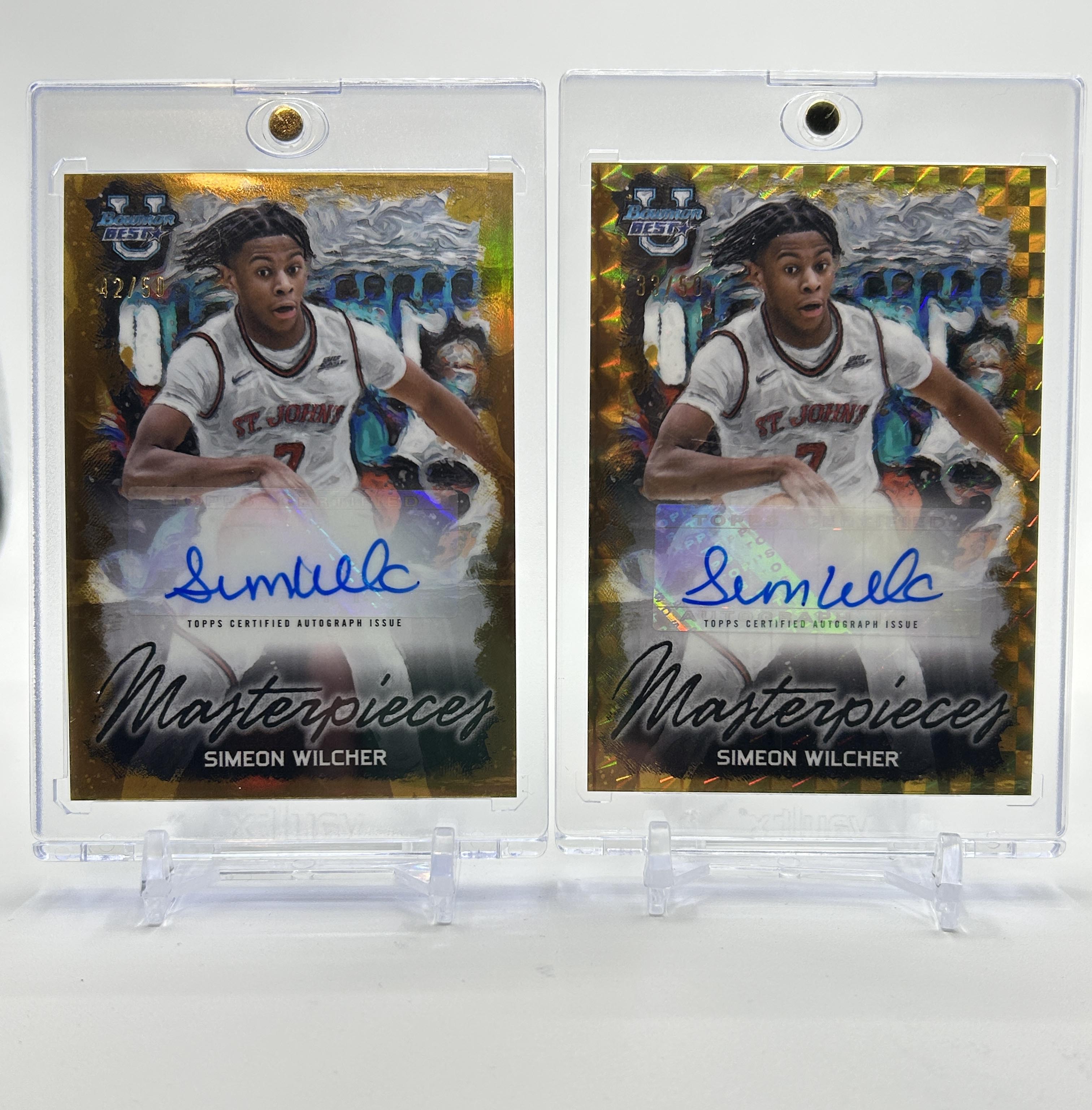 2023-24 Bowman University Best Simeon Wilcher Masterpieces Gold Auto /50 Set (2)