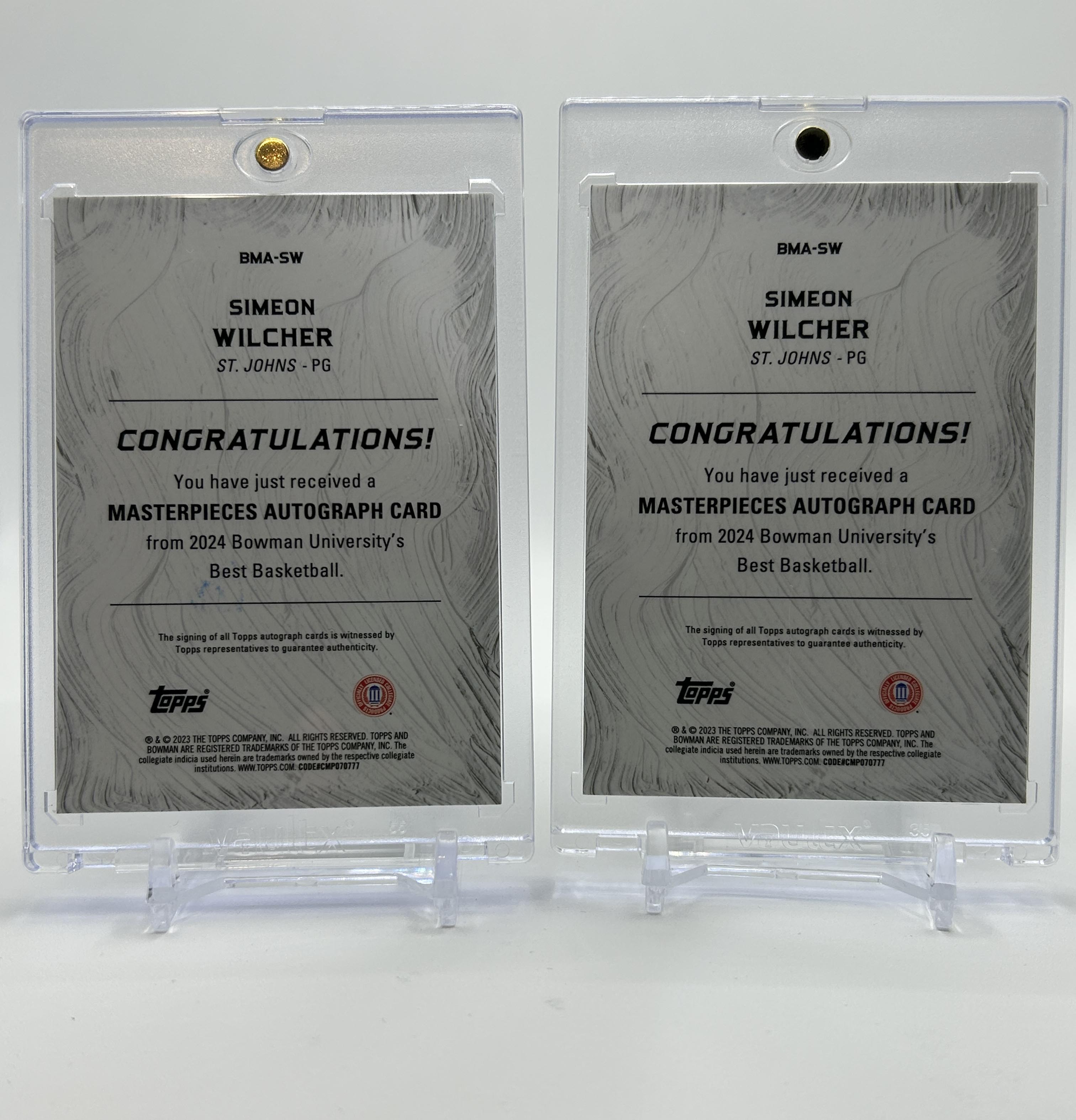 2023-24 Bowman University Best Simeon Wilcher Masterpieces Gold Auto /50 Set (2)