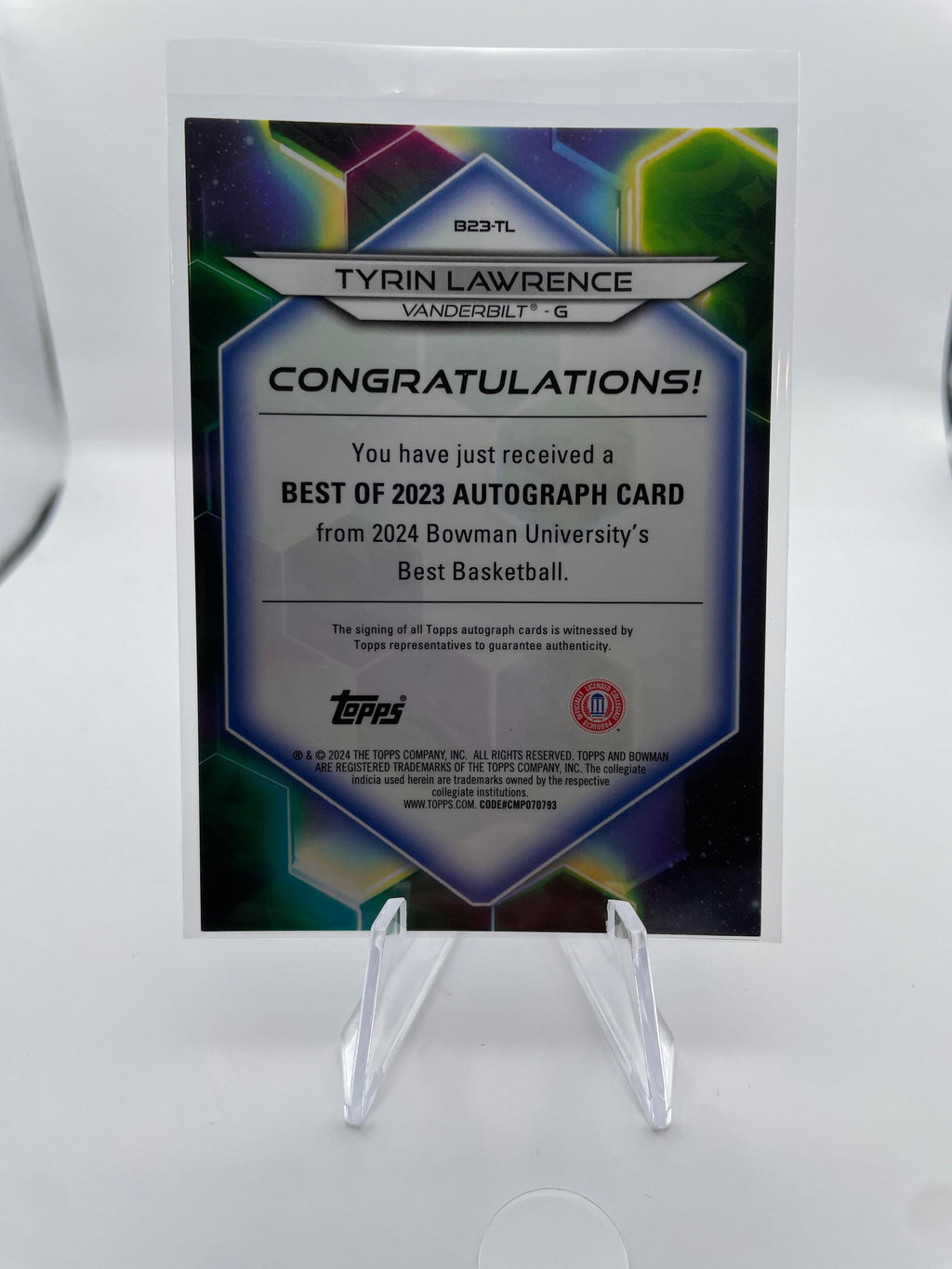 2023-24 Bowman University Best Tyrin Lawrence Teal Geometric Refractor Auto 1/15