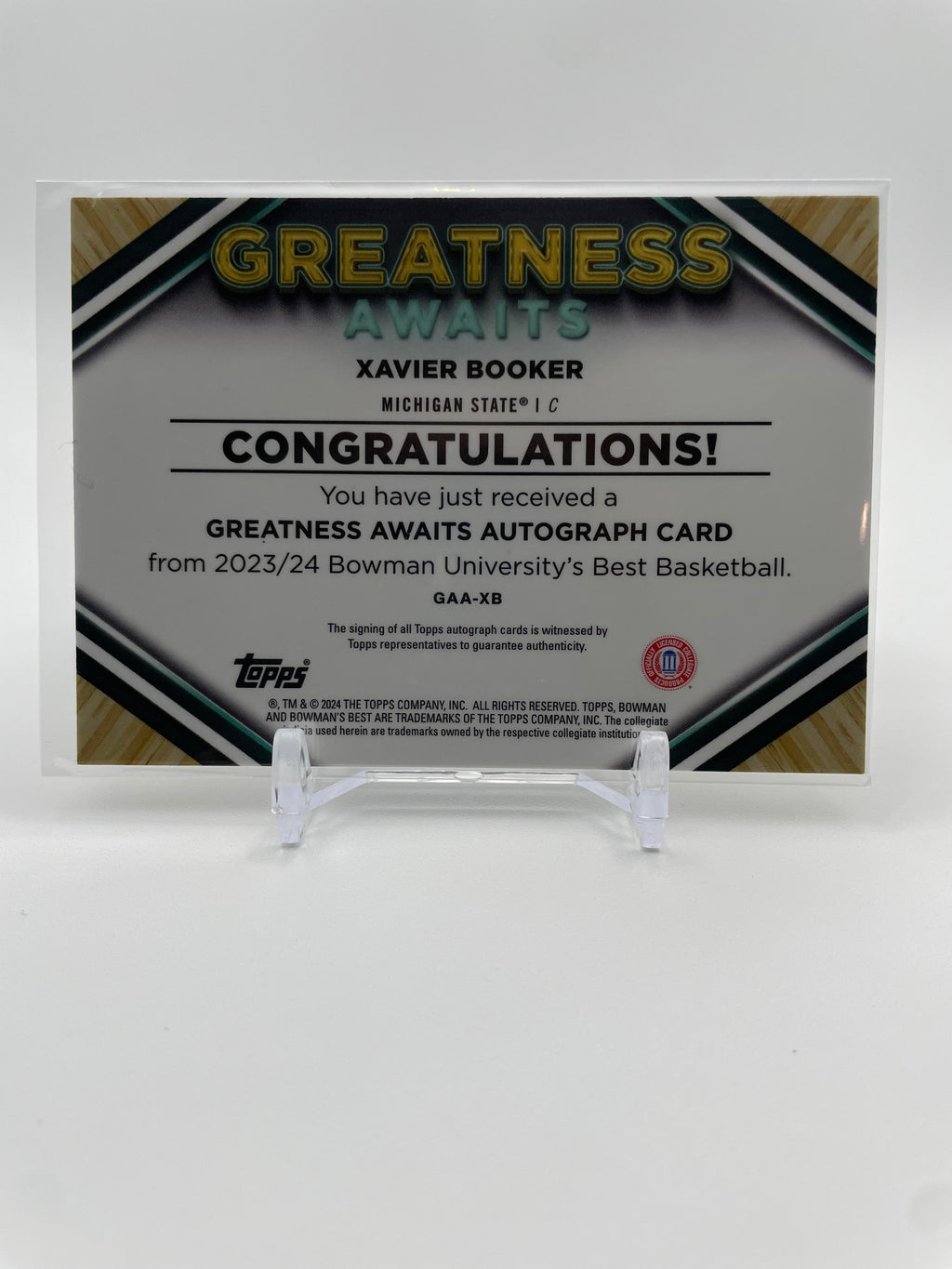 2023-24 Bowman University Best Xavier Booker Greatness Gold Refractor Auto /50