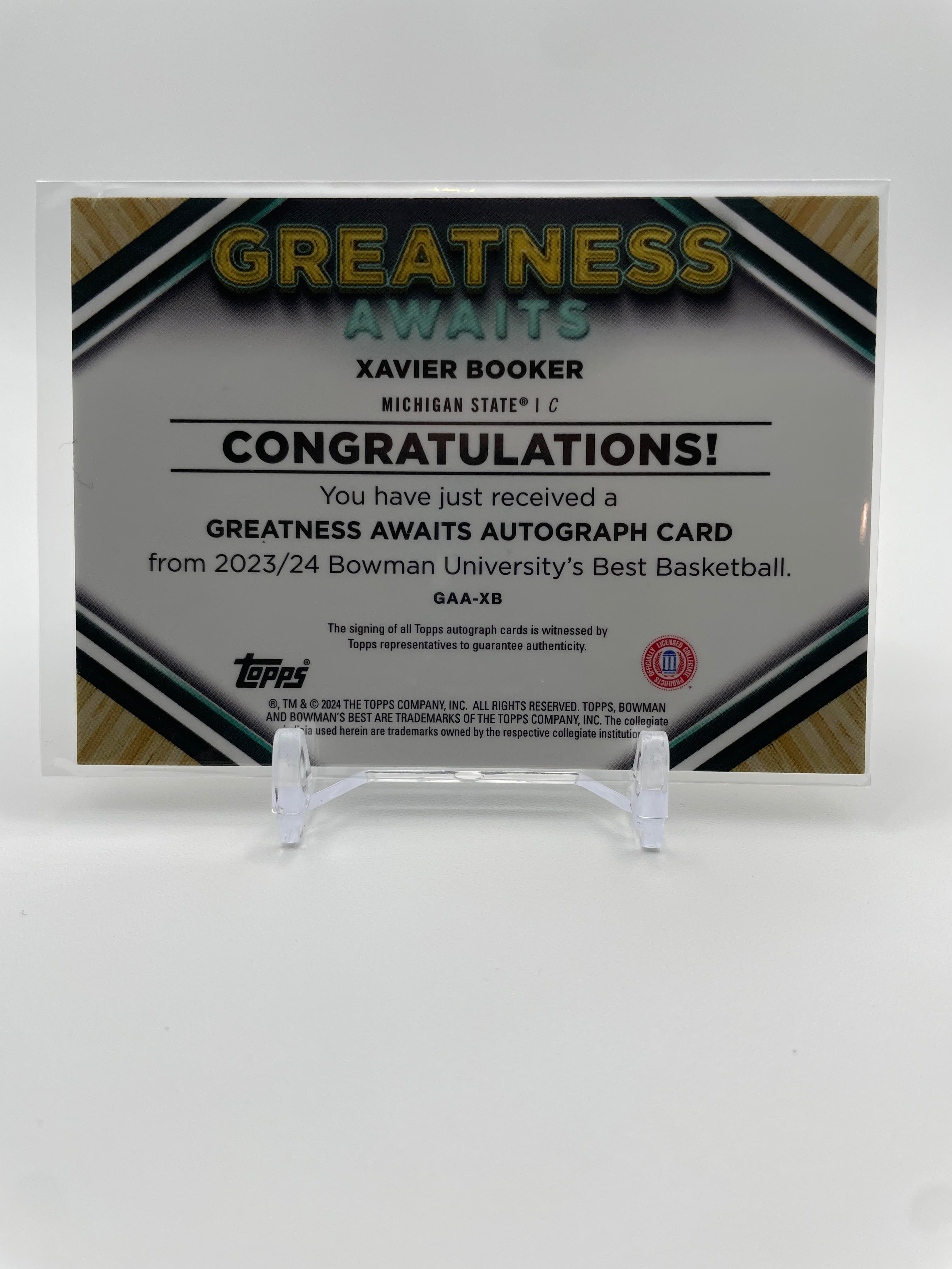 2023-24 Bowman University Best Xavier Booker Greatness Gold Refractor Auto /50
