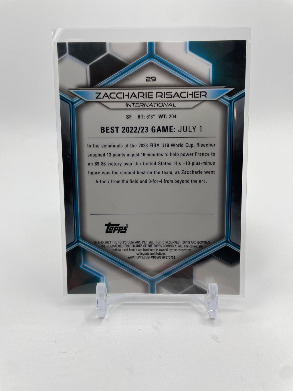 2023-24 Bowman University Best Zaccharie Risacher Blue Refractor /150