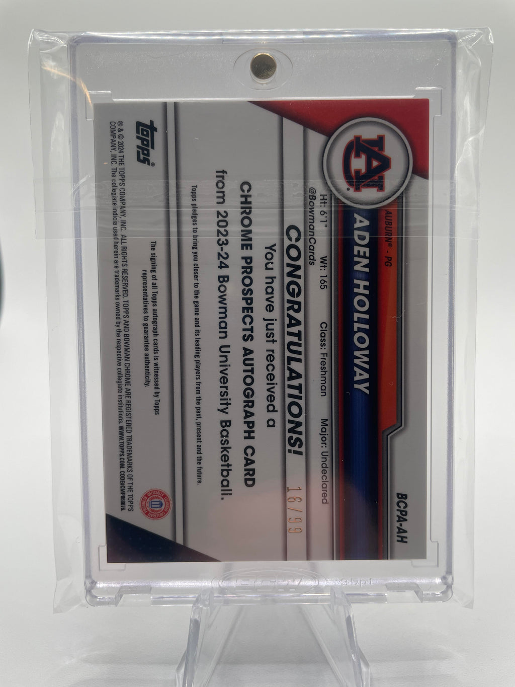 2023-24 Bowman University Chrome Aden Holloway Green Refractor Auto /99