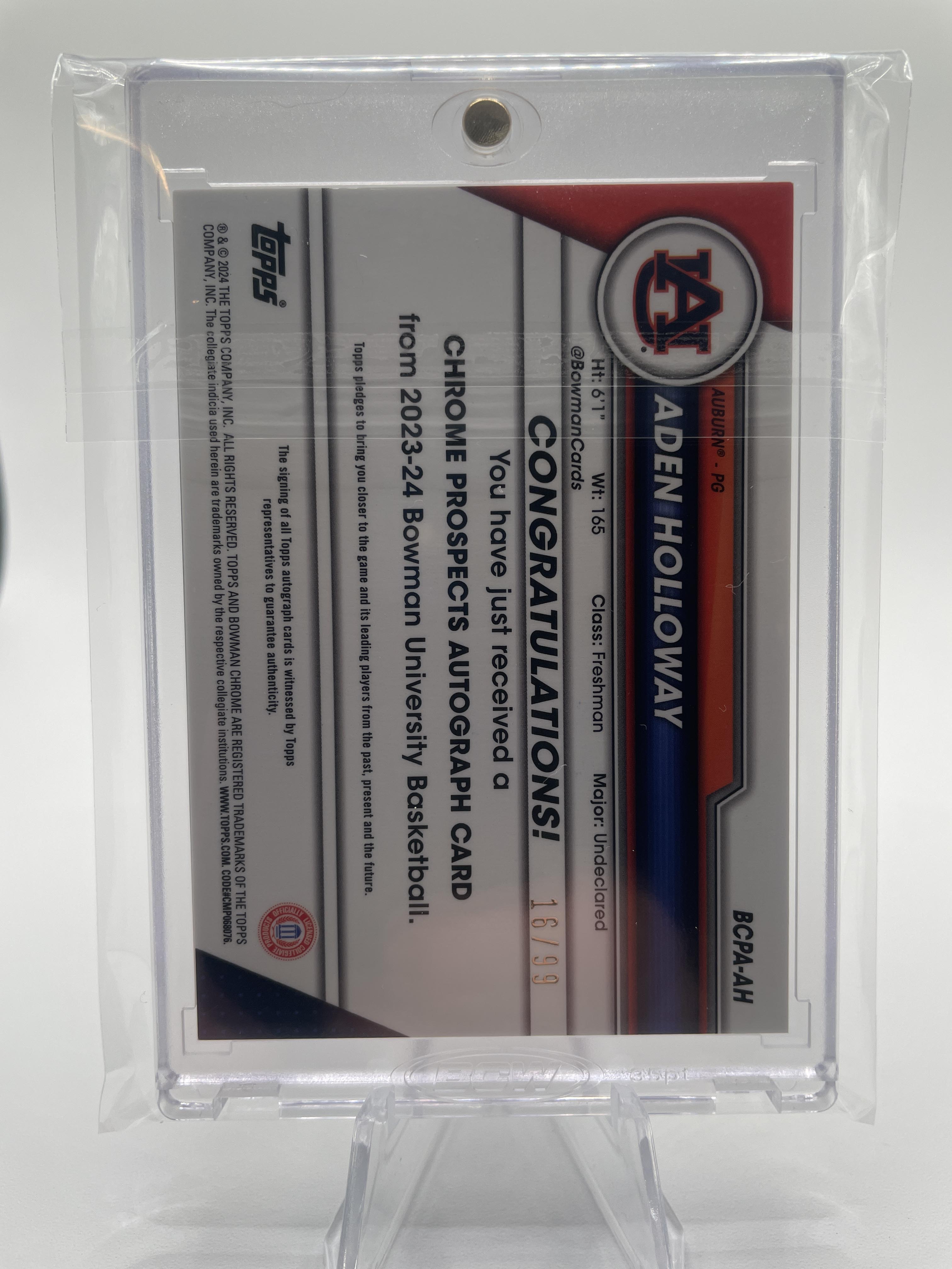 2023-24 Bowman University Chrome Aden Holloway Green Refractor Auto /99