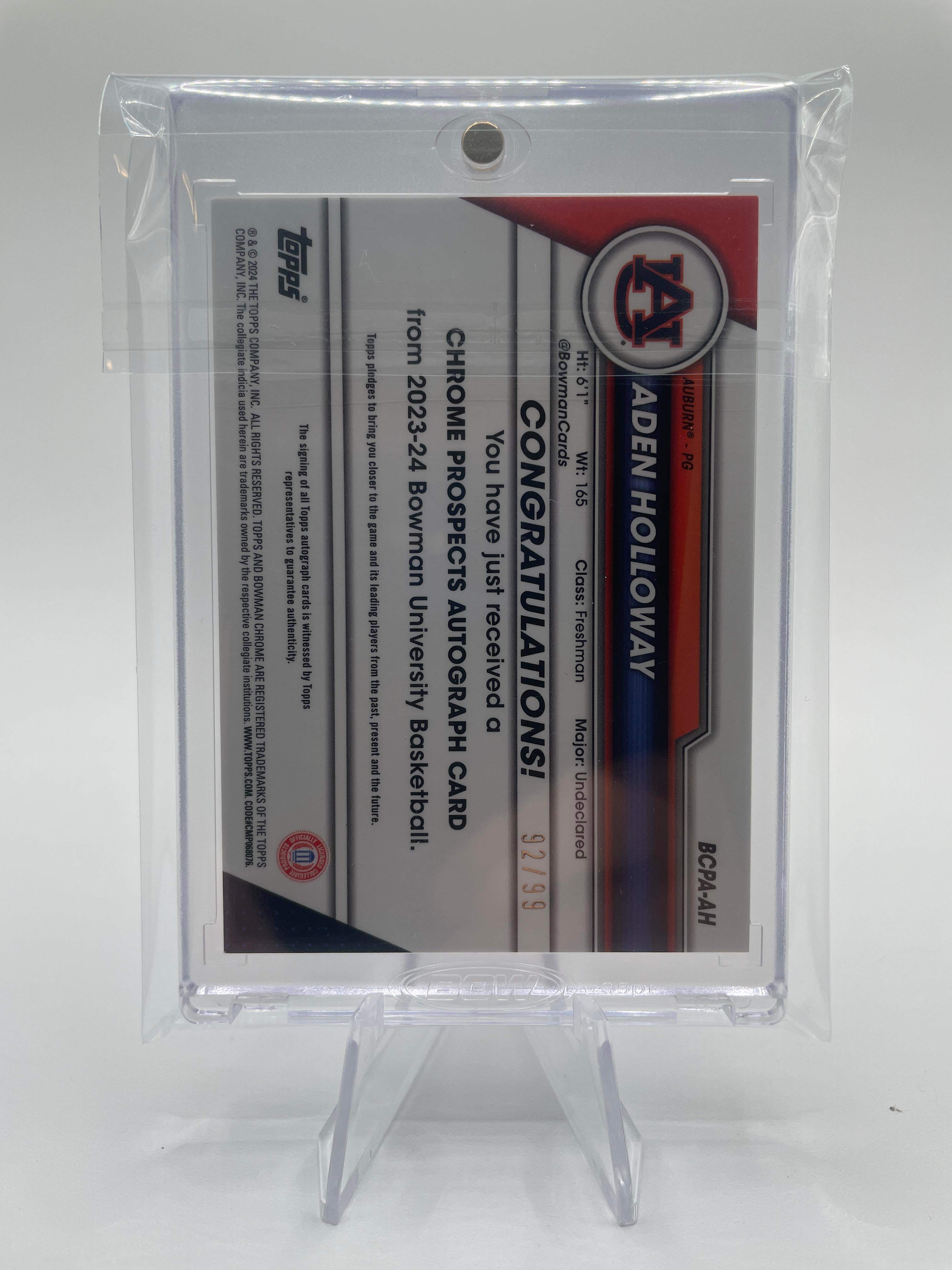 2023-24 Bowman University Chrome Aden Holloway Green Refractor Auto /99