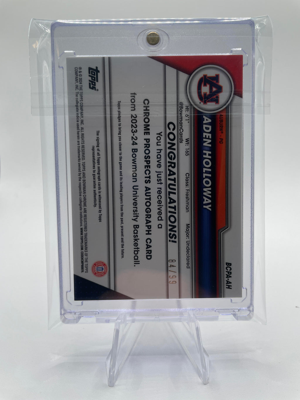 2023-24 Bowman University Chrome Aden Holloway Green Refractor Auto /99