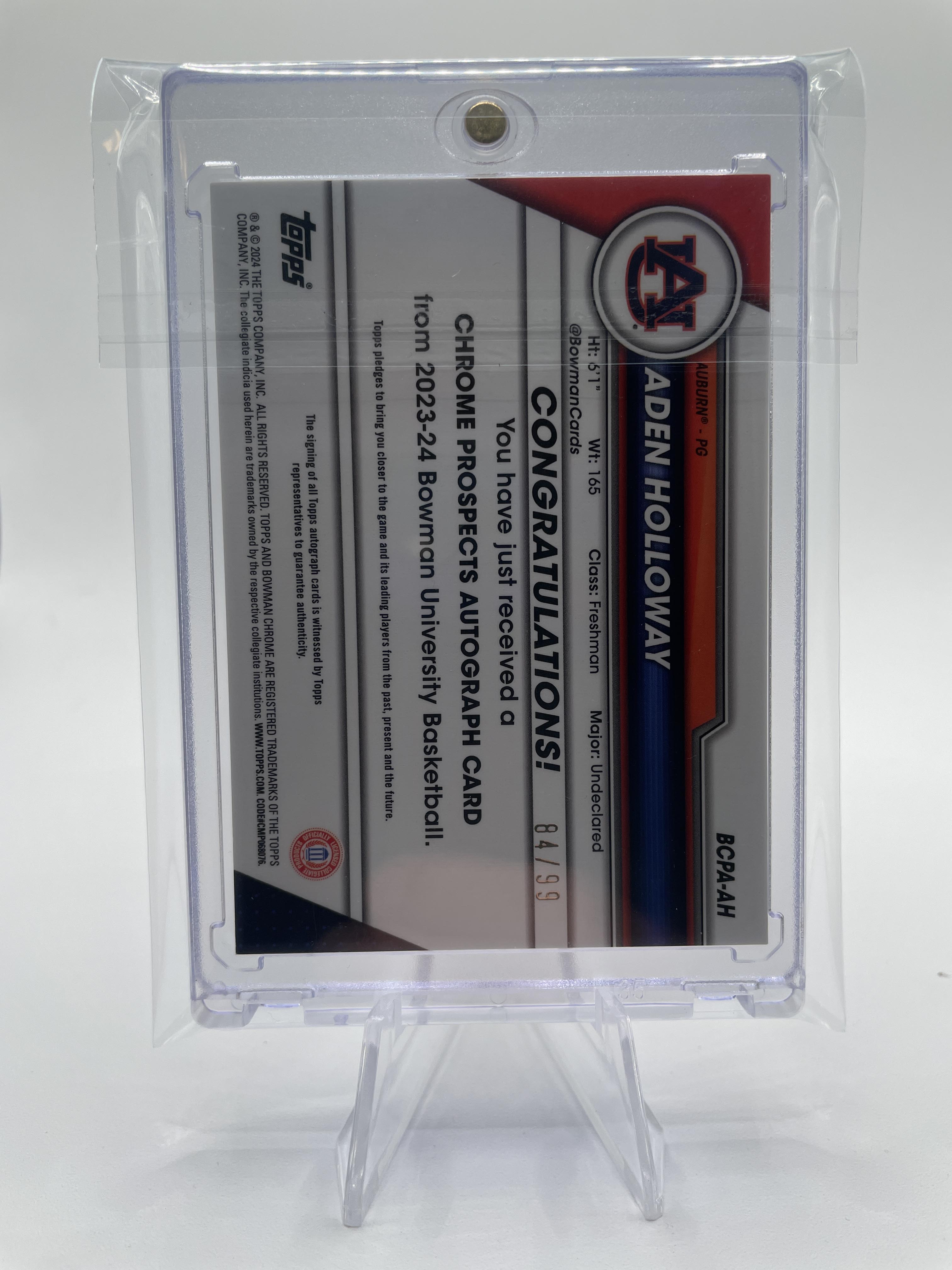 2023-24 Bowman University Chrome Aden Holloway Green Refractor Auto /99