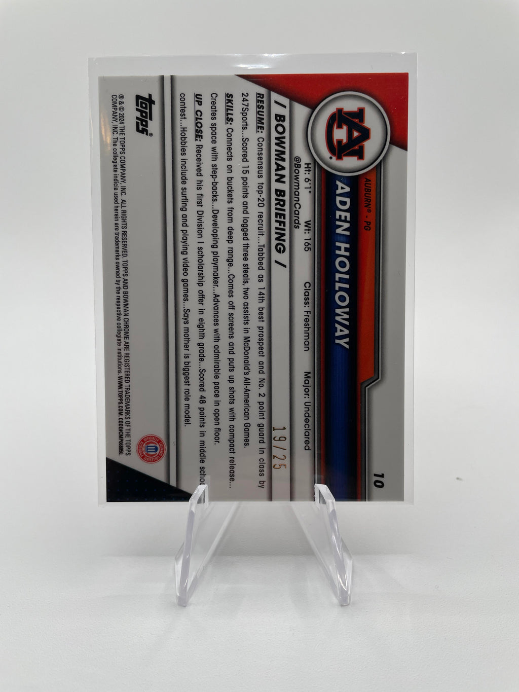 2023-24 Bowman University Chrome Aden Holloway Orange Refractor /25