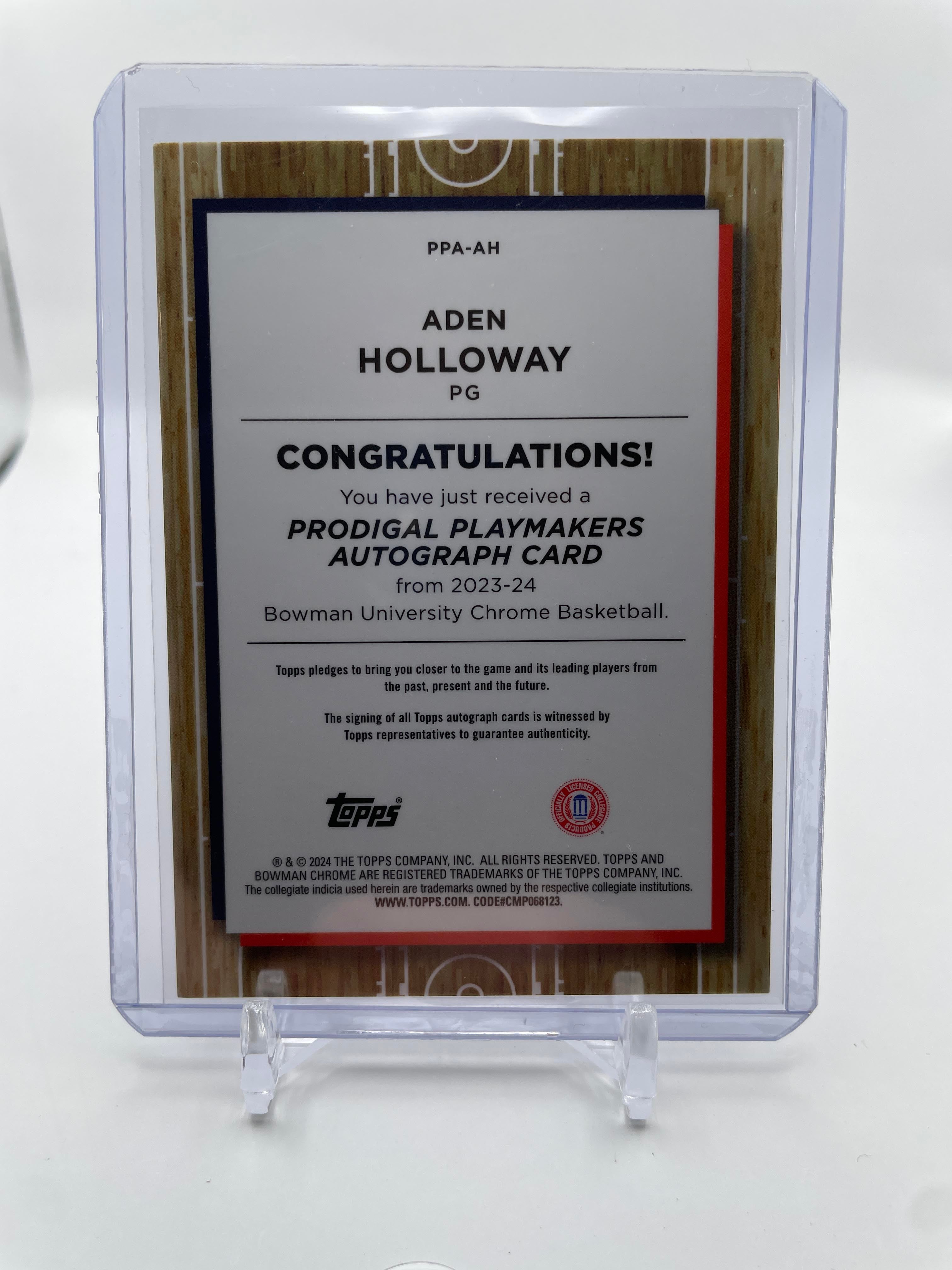 2023-24 Bowman University Chrome Aden Holloway Prodigal Playmaker SP Auto