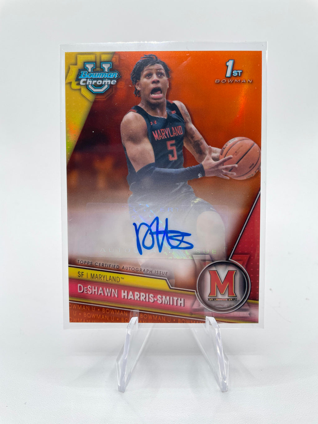 2023-24 Bowman University Chrome DeShawn Harris-Smith Orange Refractor Auto /25