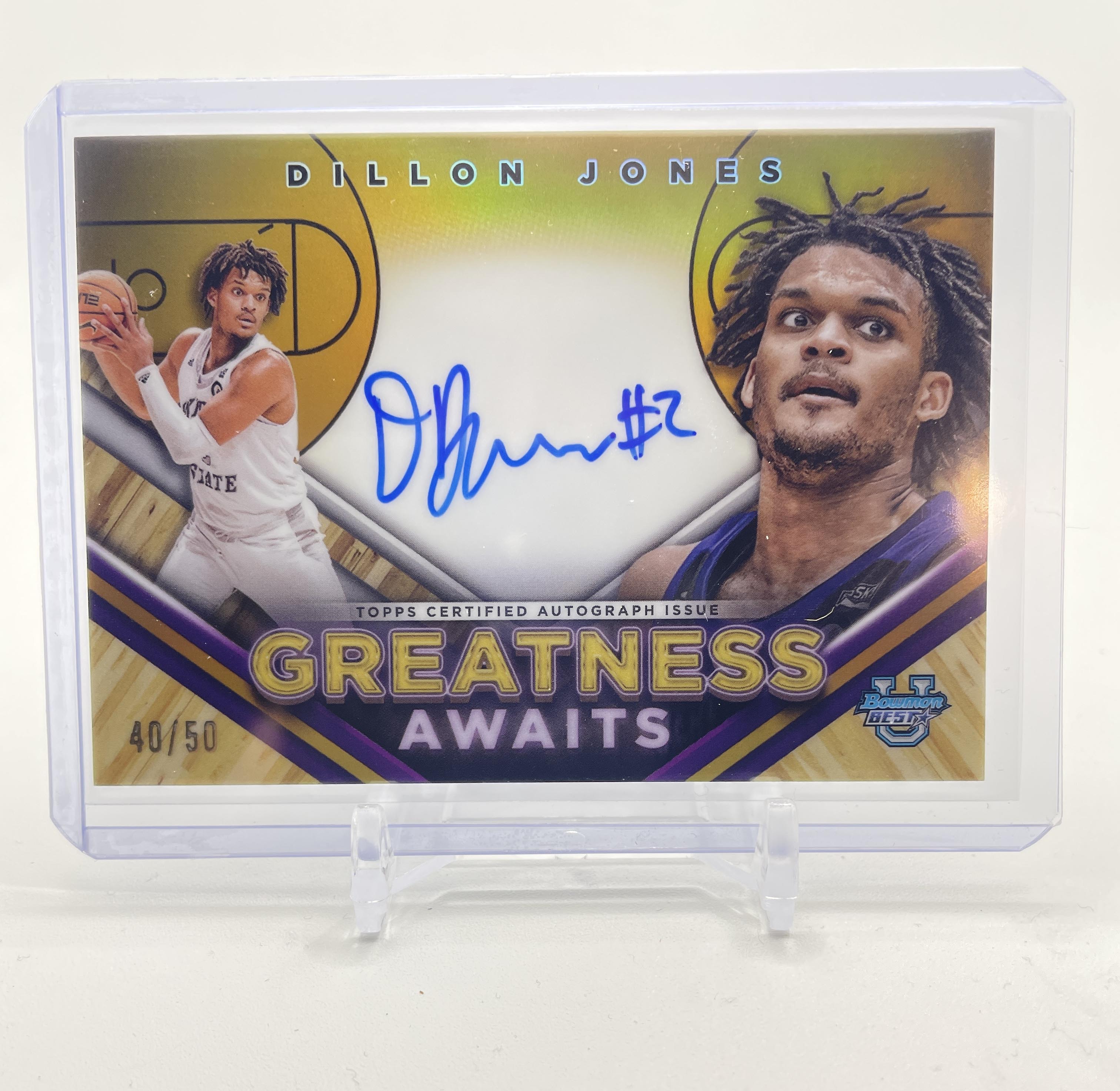 2023-24 Bowman University Chrome Dillon Jones Greatness Gold Refractor Auto /50