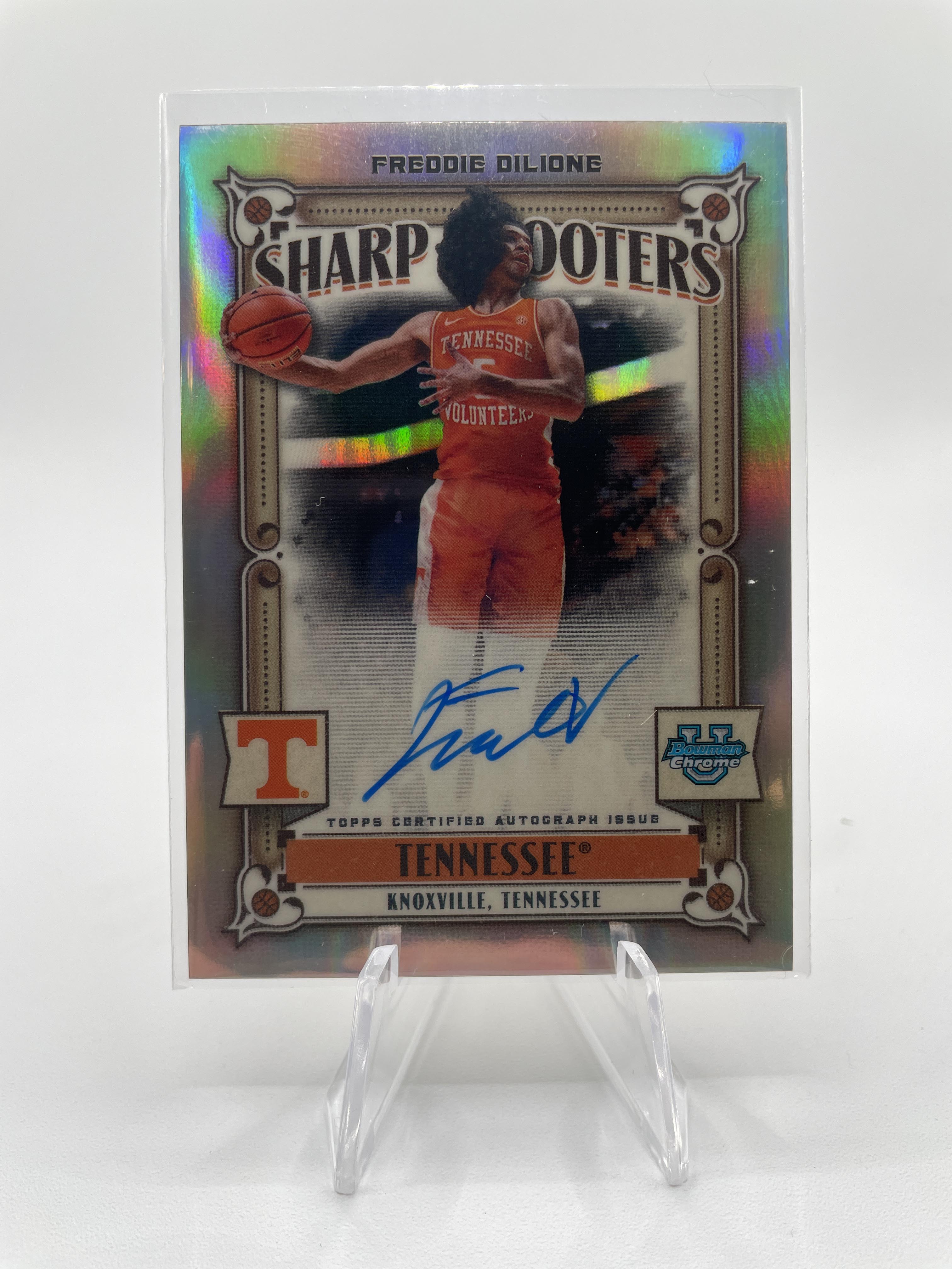 2023-24 Bowman University Chrome Freddie Dilione Sharpshooter Refractor Auto /50