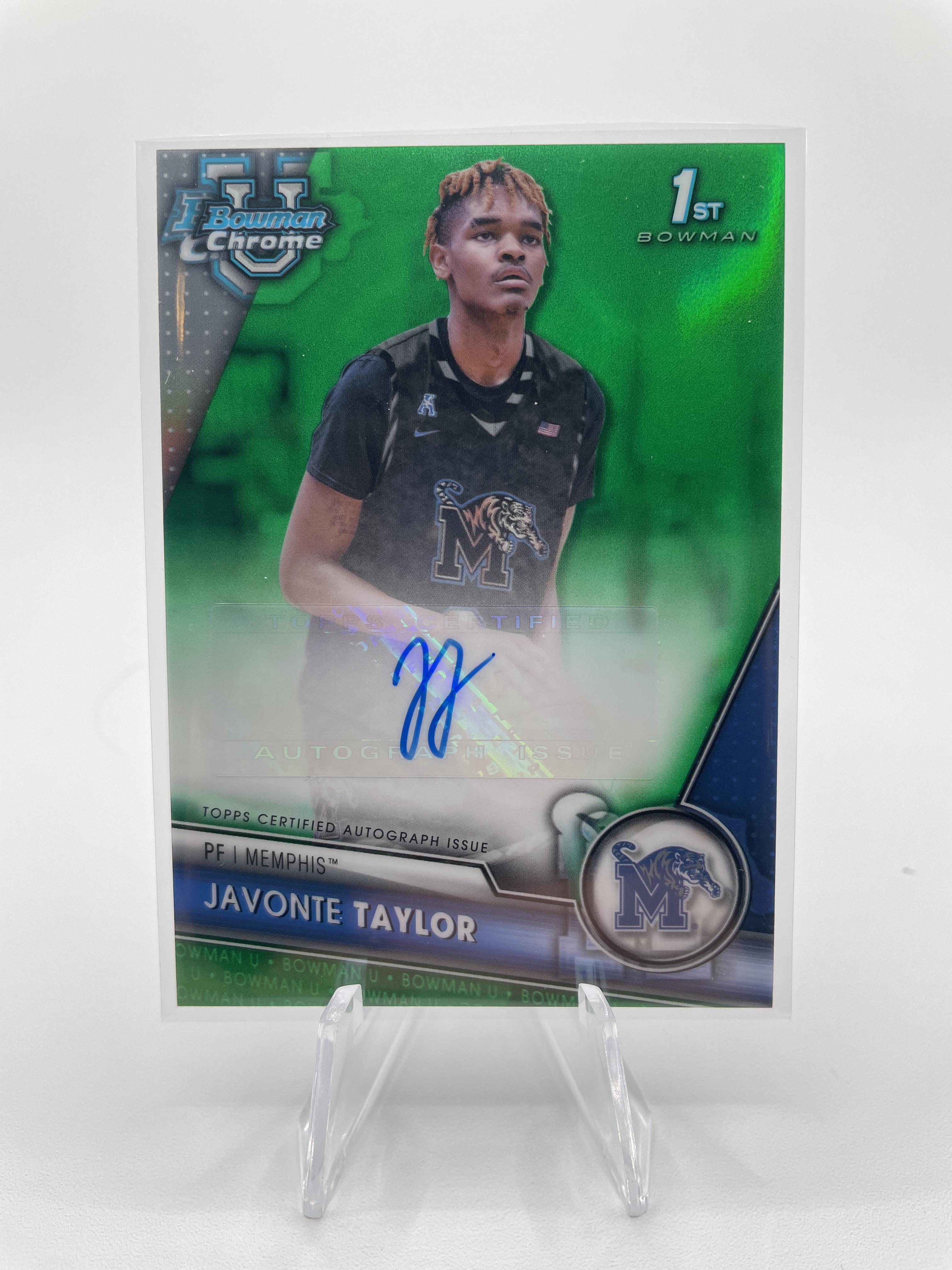 2023-24 Bowman University Chrome Javonte Taylor 1st Green Refractor Auto /99