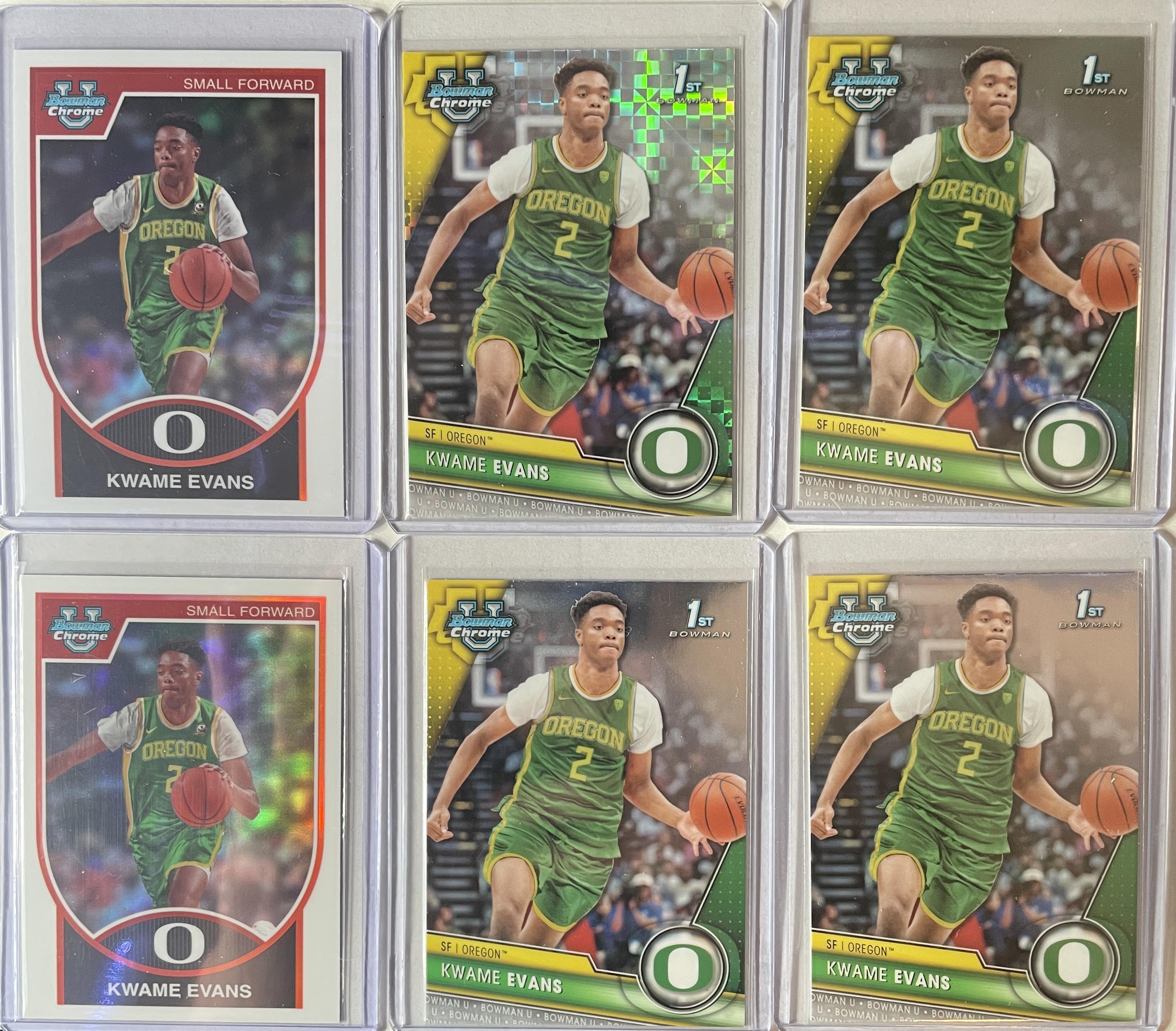 2023-24 Bowman University Chrome Kwame Evans X-Fractor + Throwback Insert Set