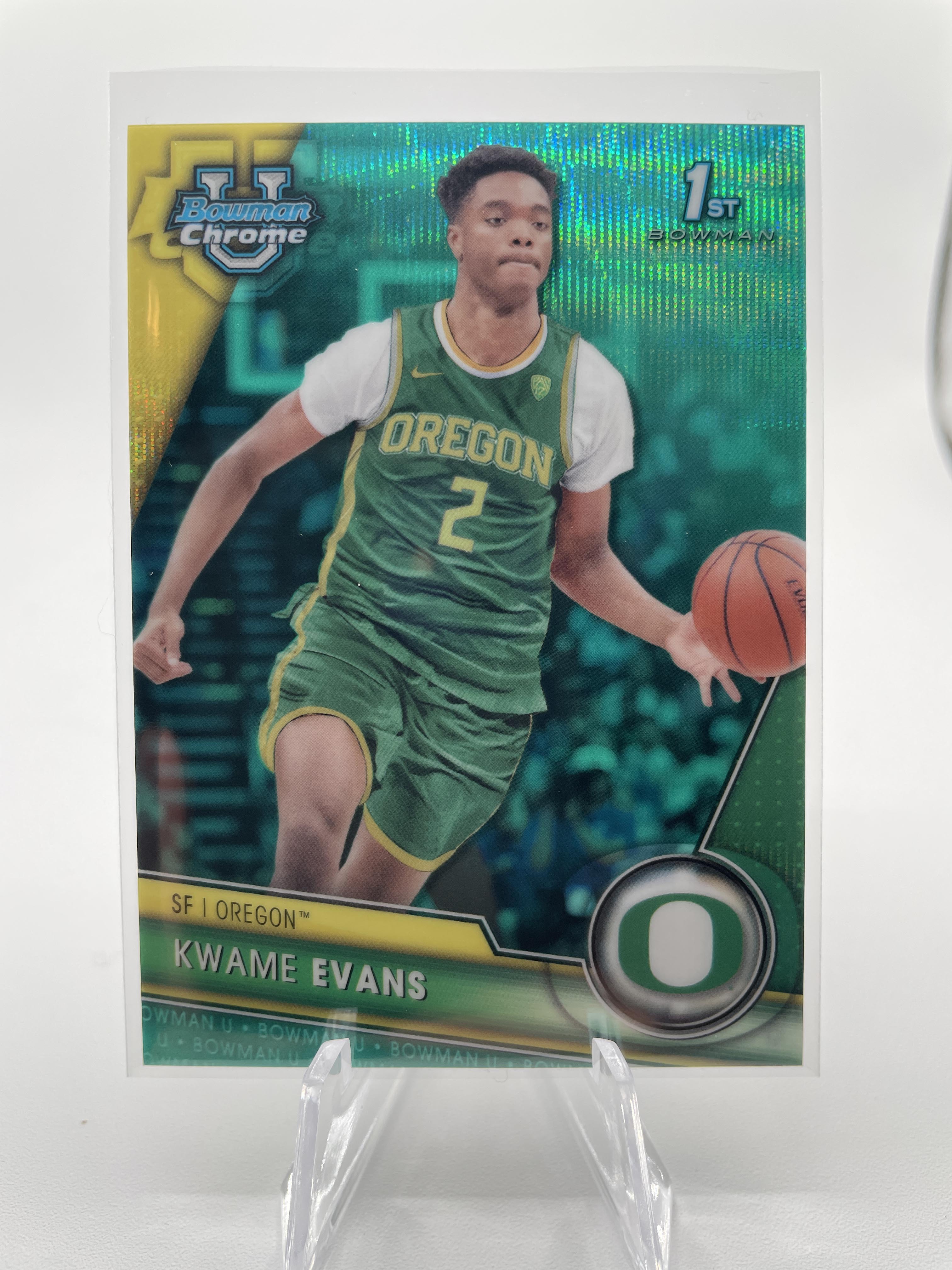 2023-24 Bowman University Chrome Kwame KJ Evans 1st Aqua Refractor /299
