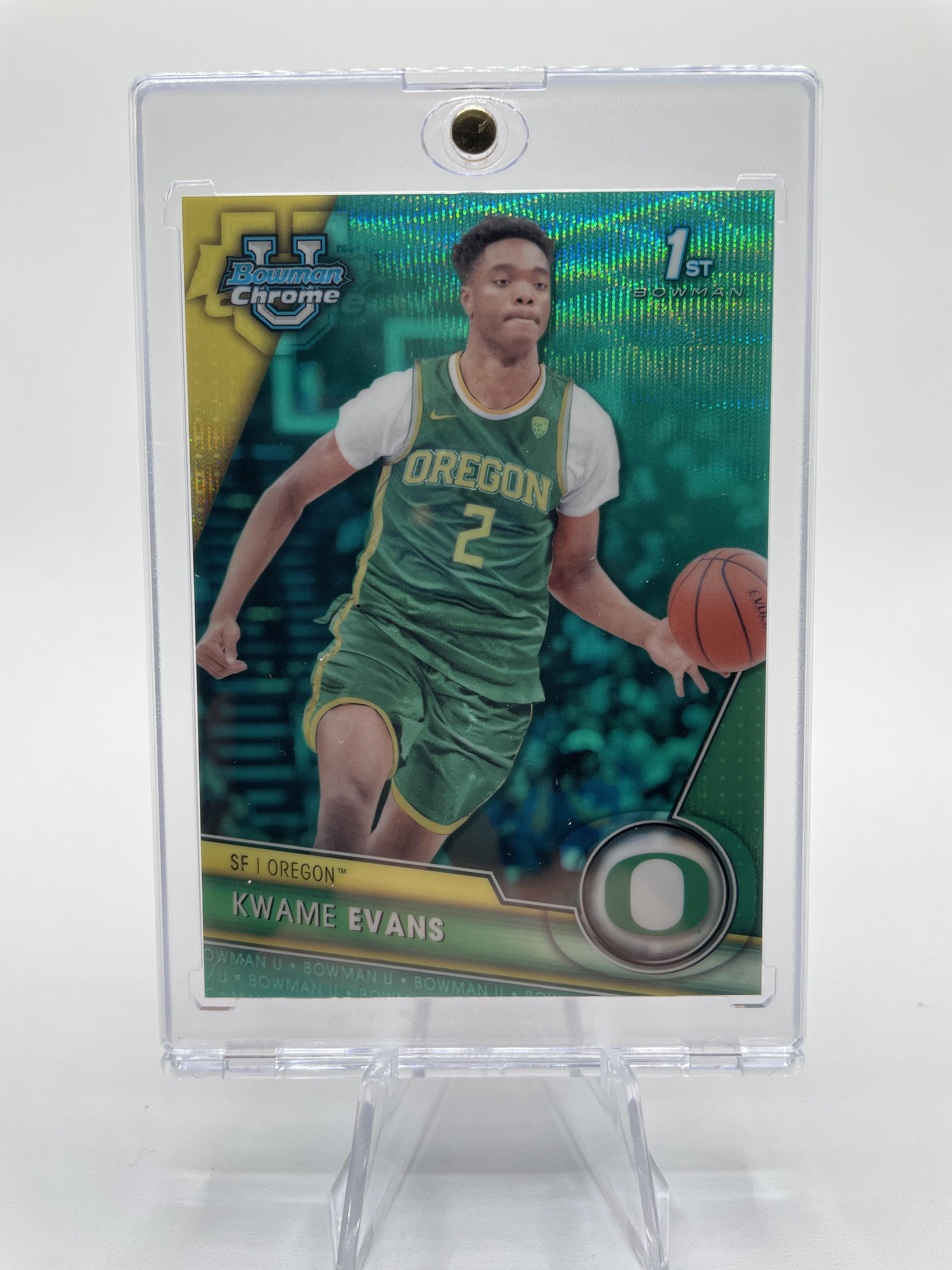 2023-24 Bowman University Chrome Kwame KJ Evans 1st Aqua Refractor /299