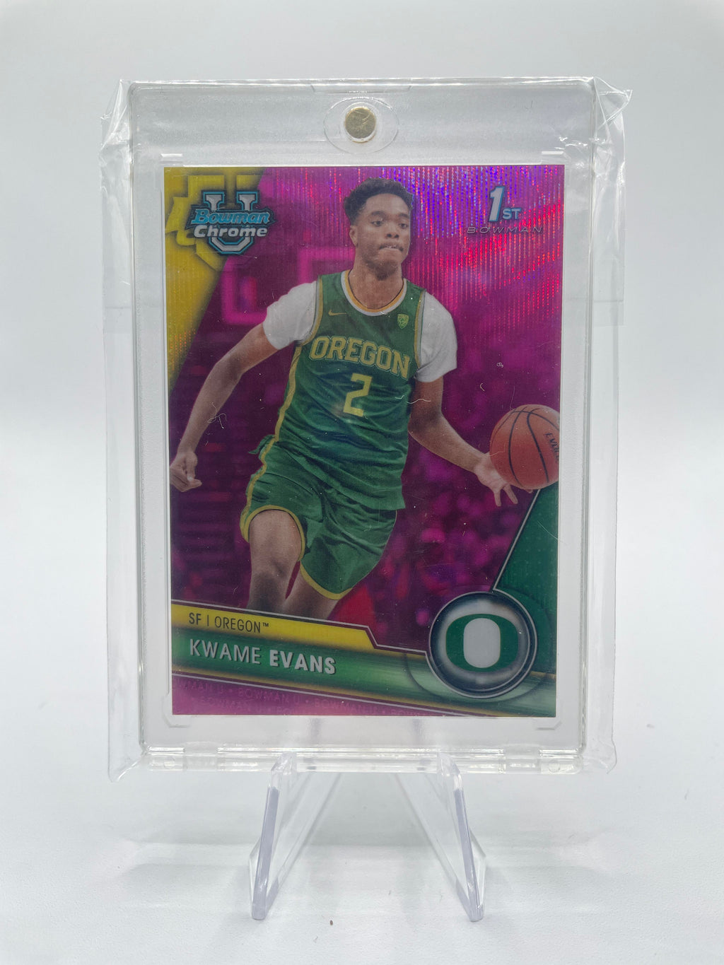 2023-24 Bowman University Chrome Kwame KJ Evans 1st Fuchsia Refractor /125