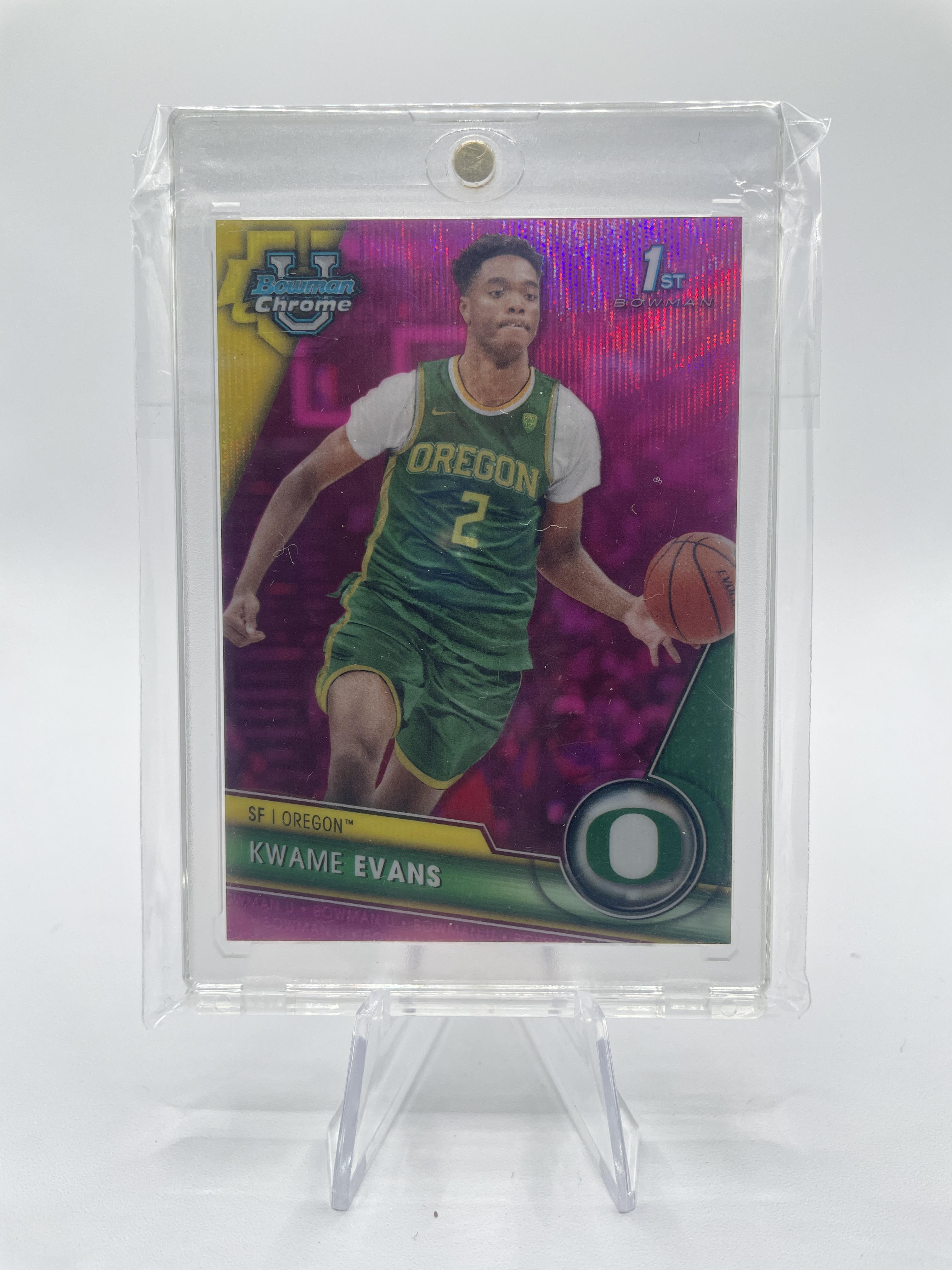 2023-24 Bowman University Chrome Kwame KJ Evans 1st Fuchsia Refractor /125