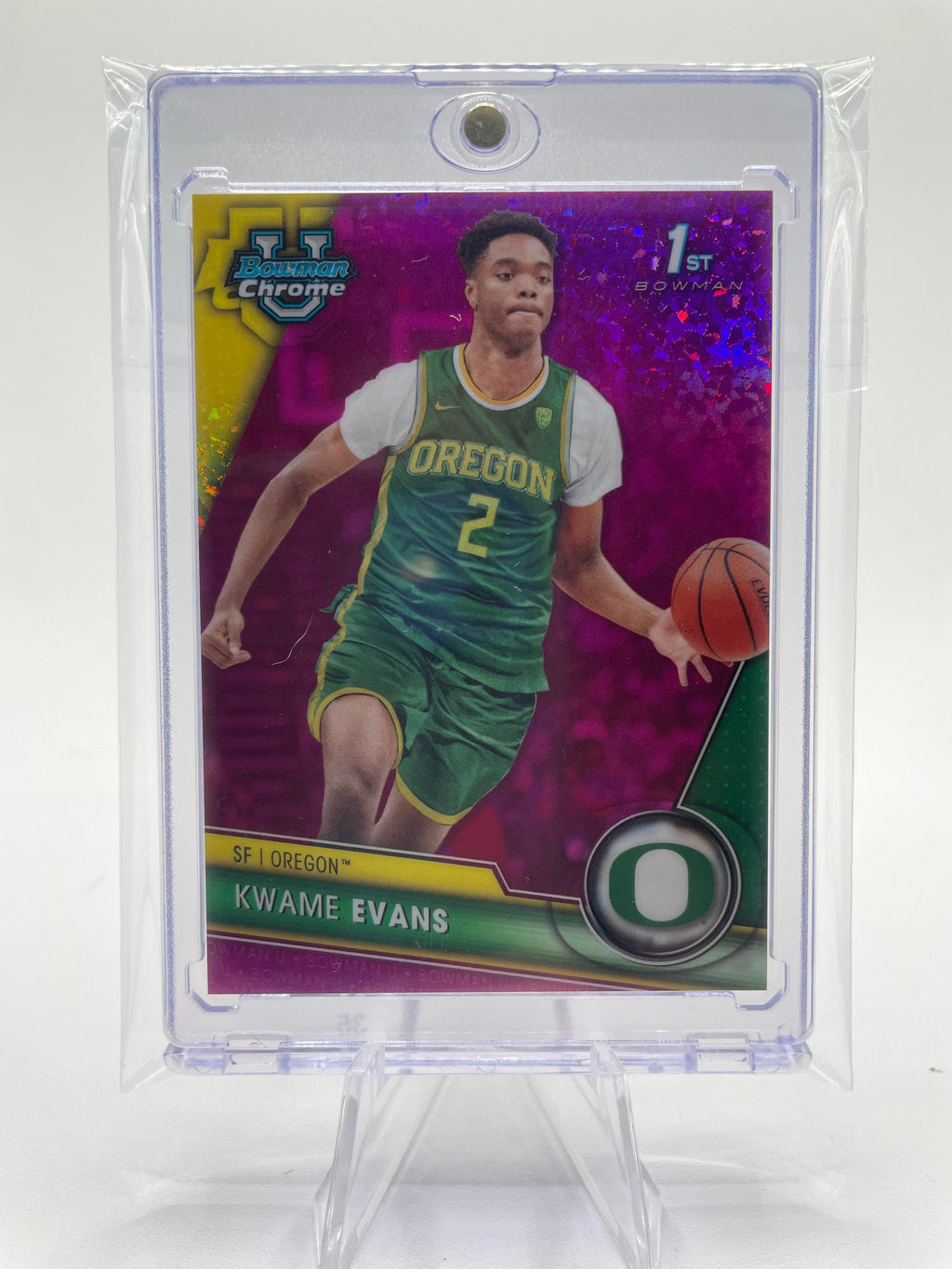 2023-24 Bowman University Chrome Kwame KJ Evans 1st Fuchsia Refractor /125