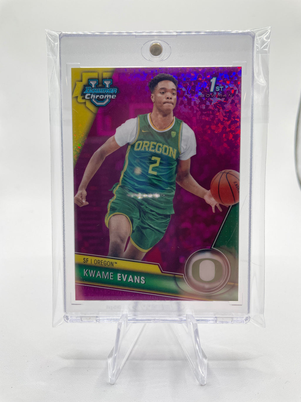 2023-24 Bowman University Chrome Kwame KJ Evans 1st Fuchsia Refractor /125