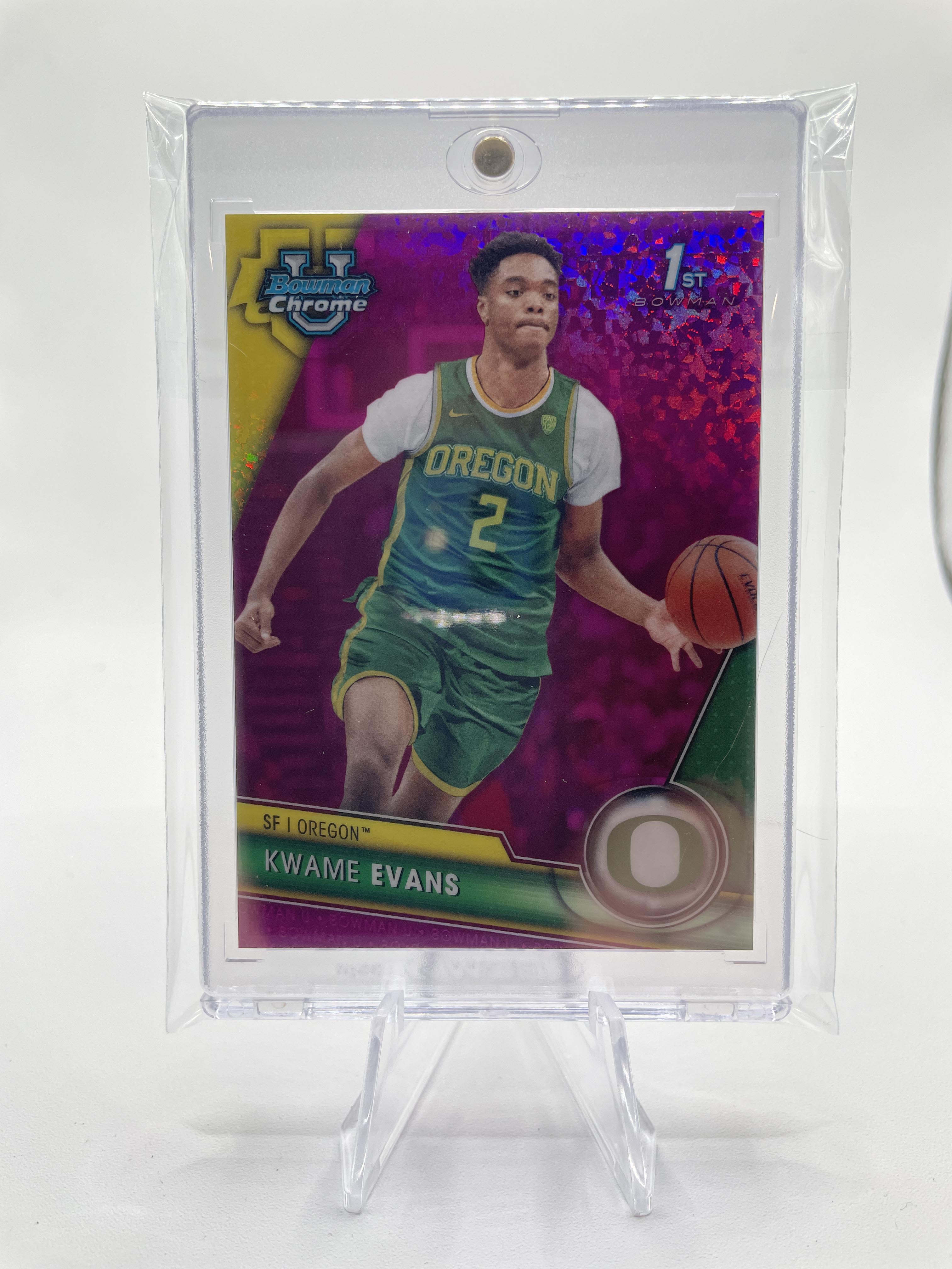 2023-24 Bowman University Chrome Kwame KJ Evans 1st Fuchsia Refractor /125