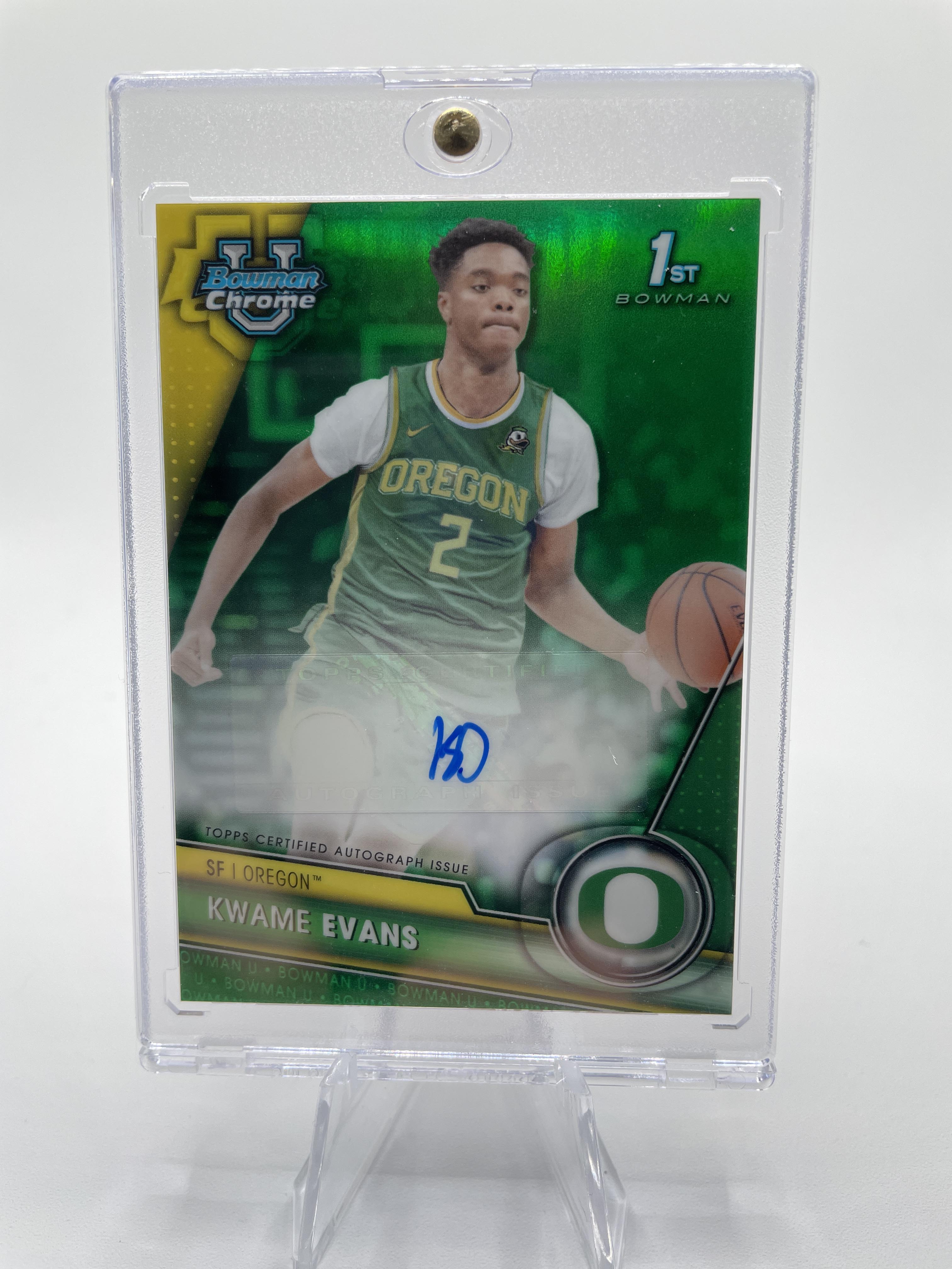 2023-24 Bowman University Chrome Kwame KJ Evans 1st Green Refractor Auto /99