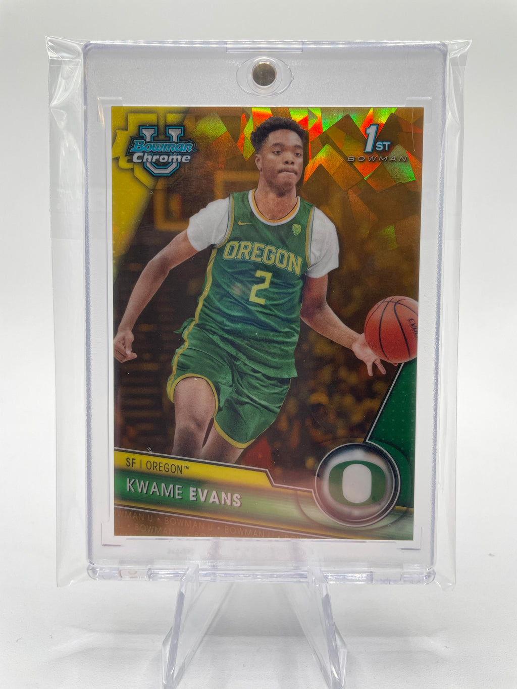 2023-24 Bowman University Chrome Kwame KJ Evans Sapphire Gold Refractor /50